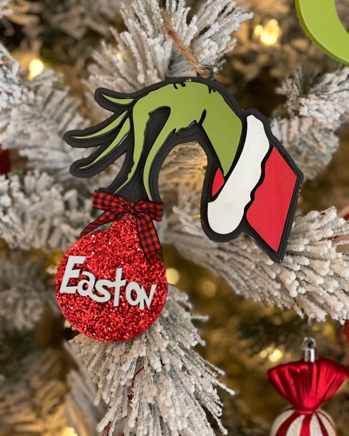 Personalized Grinch Hand Ornament