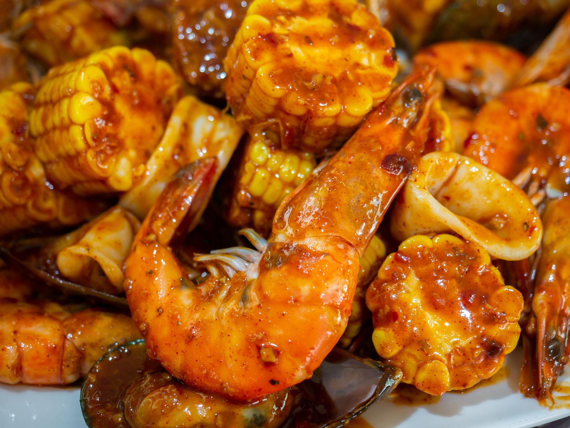 fresh mixed seafood with selective focus, closeup shot