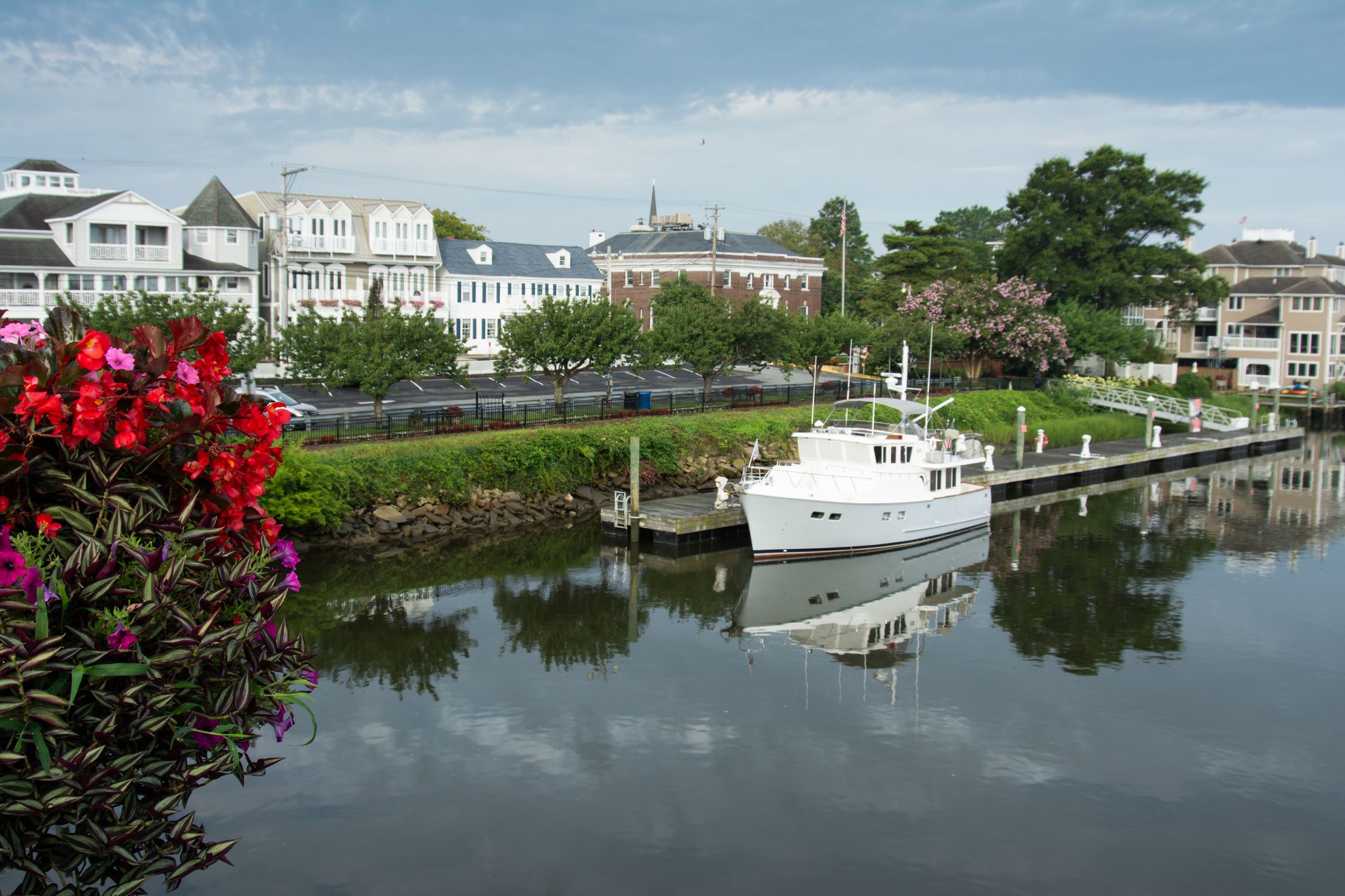 View of downtown Lewes Deleware from bridge with canal