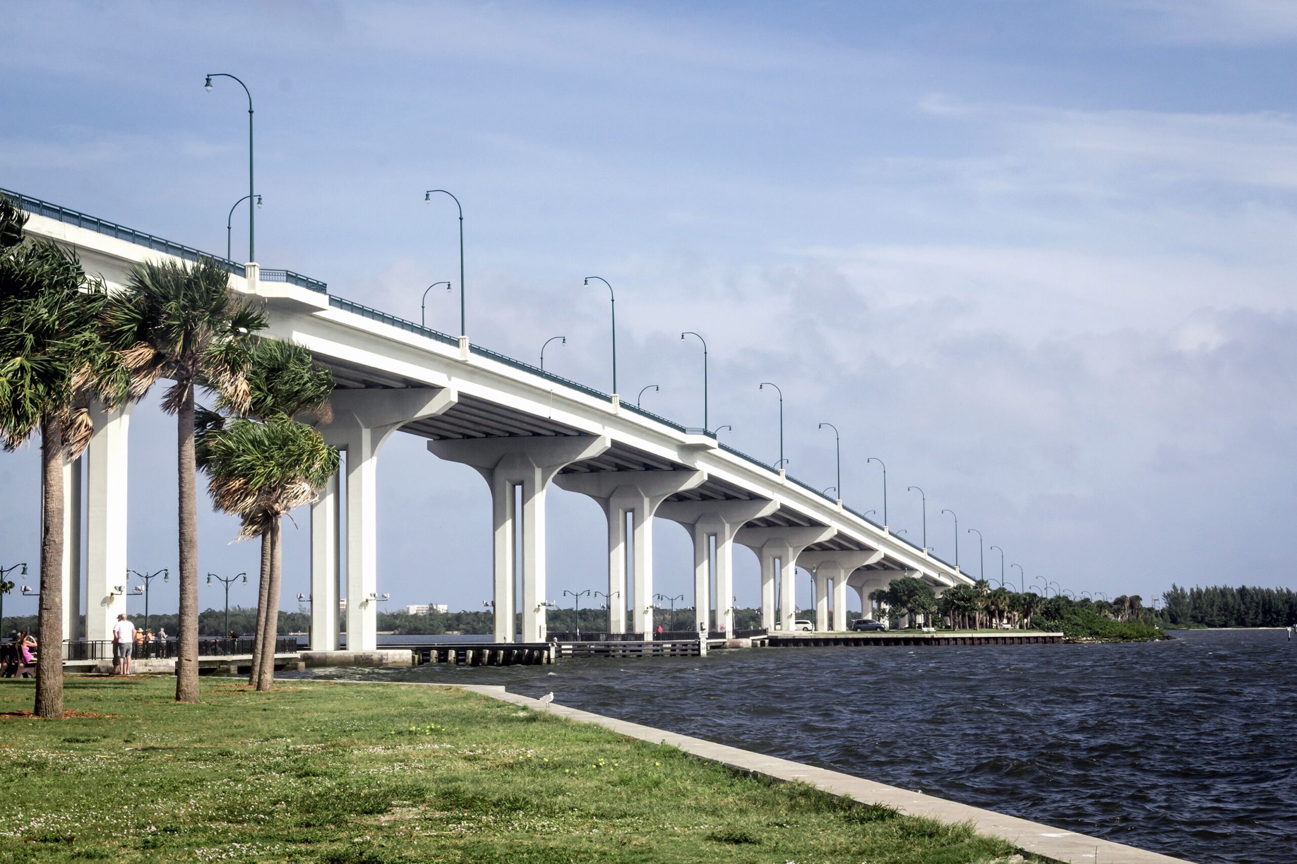 Jensen Beach Bridge Florida USA crossing Indian River on a cloudy and windy day