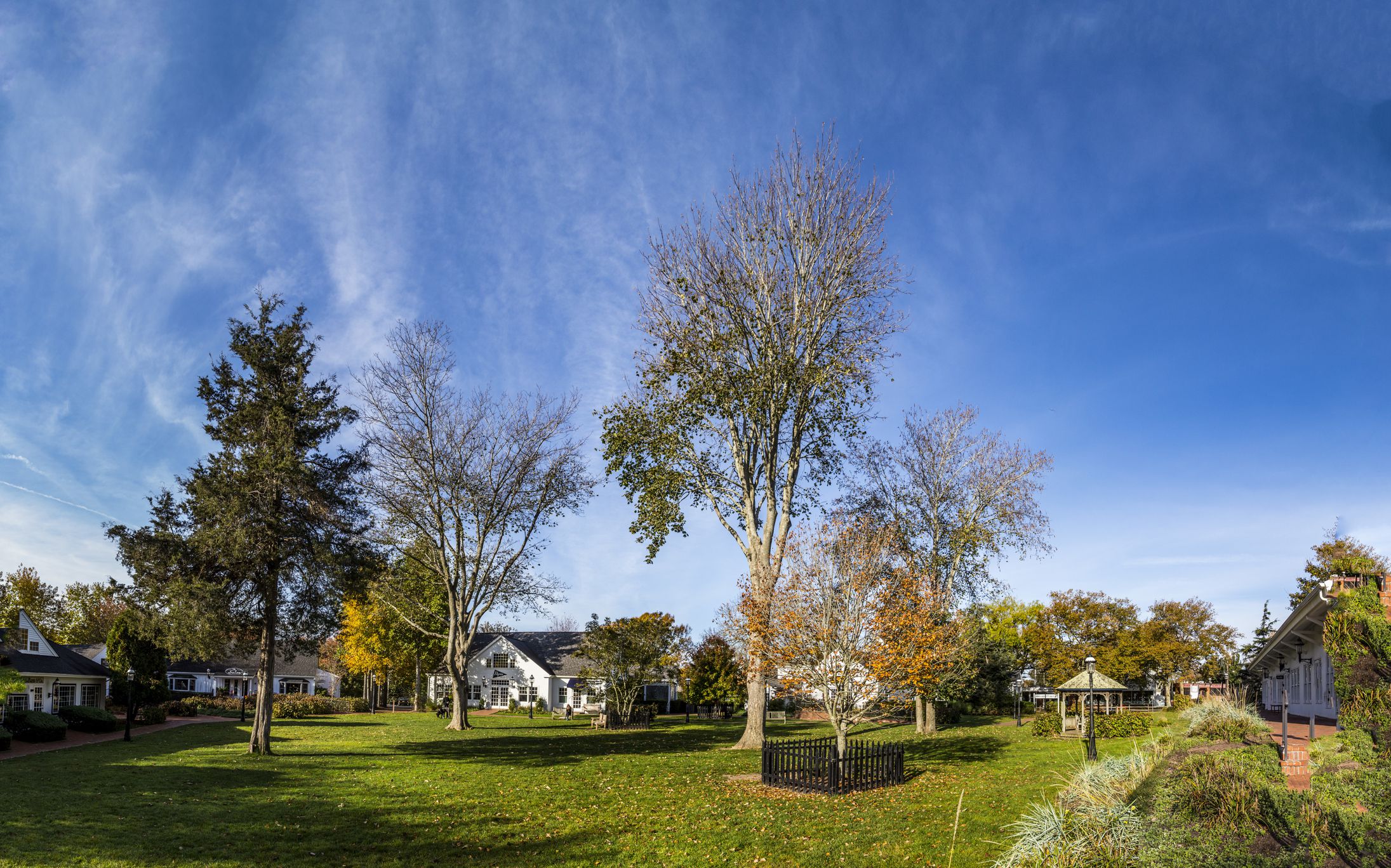 Amagansett, USA - October 27, 2015: panoramic view of scenic houses in the small village of Amargansett in the Hamptons.
