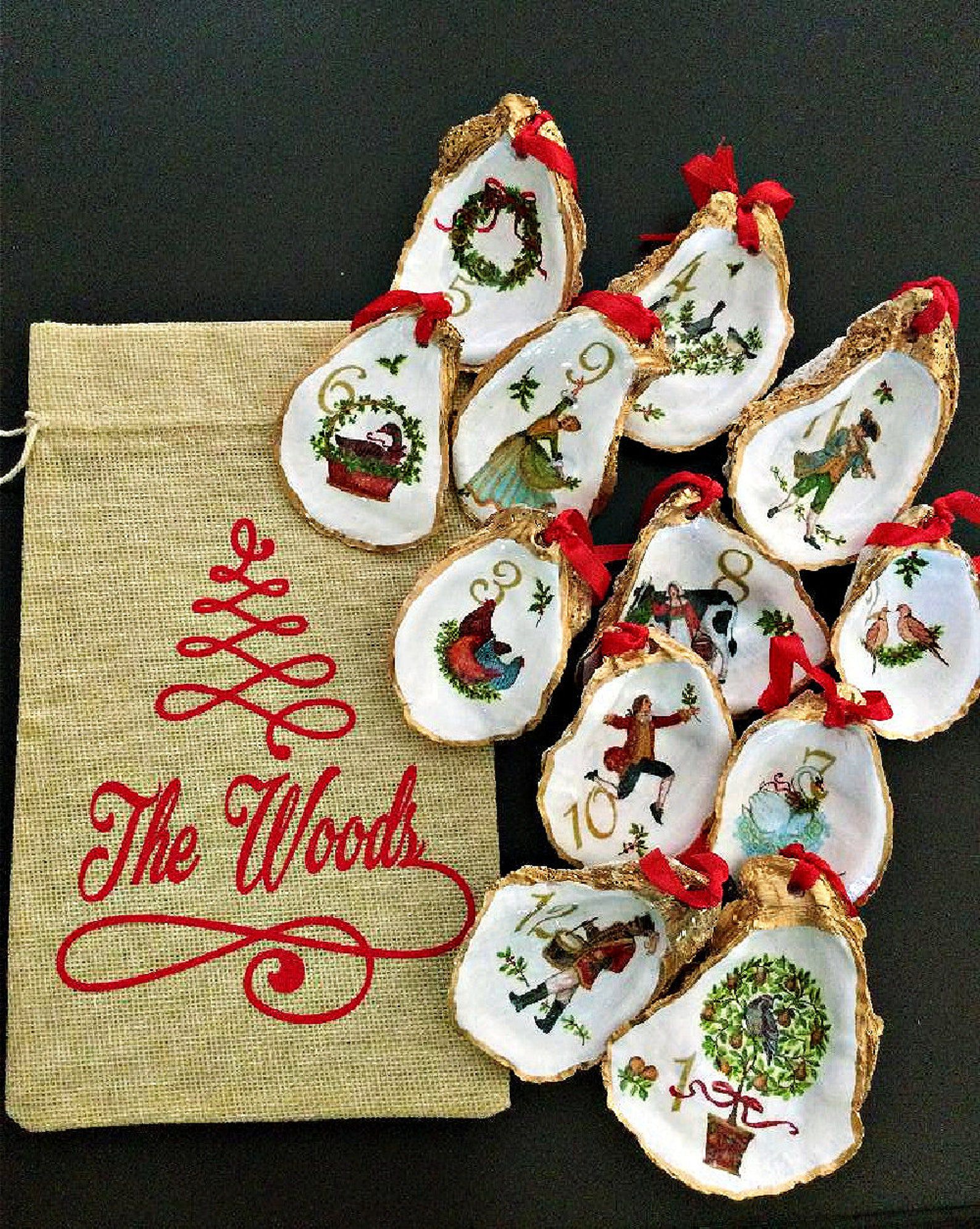 12 Days of Christmas Oyster Shell Ornaments