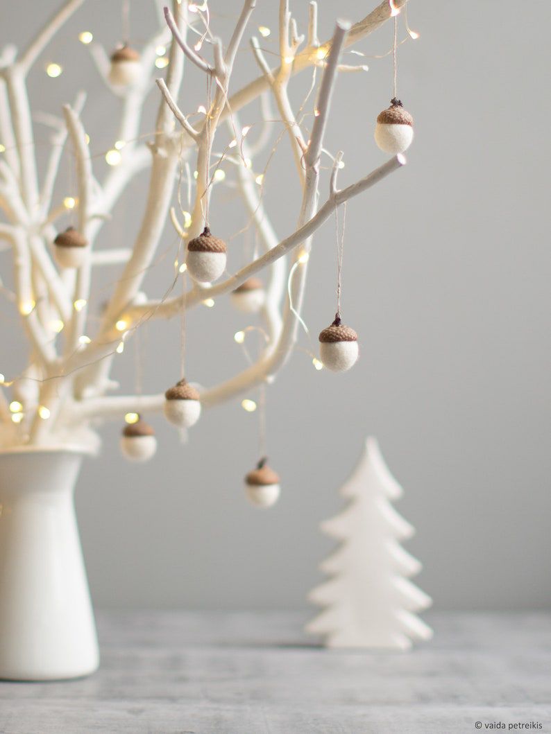 White Christmas Felted Acorns