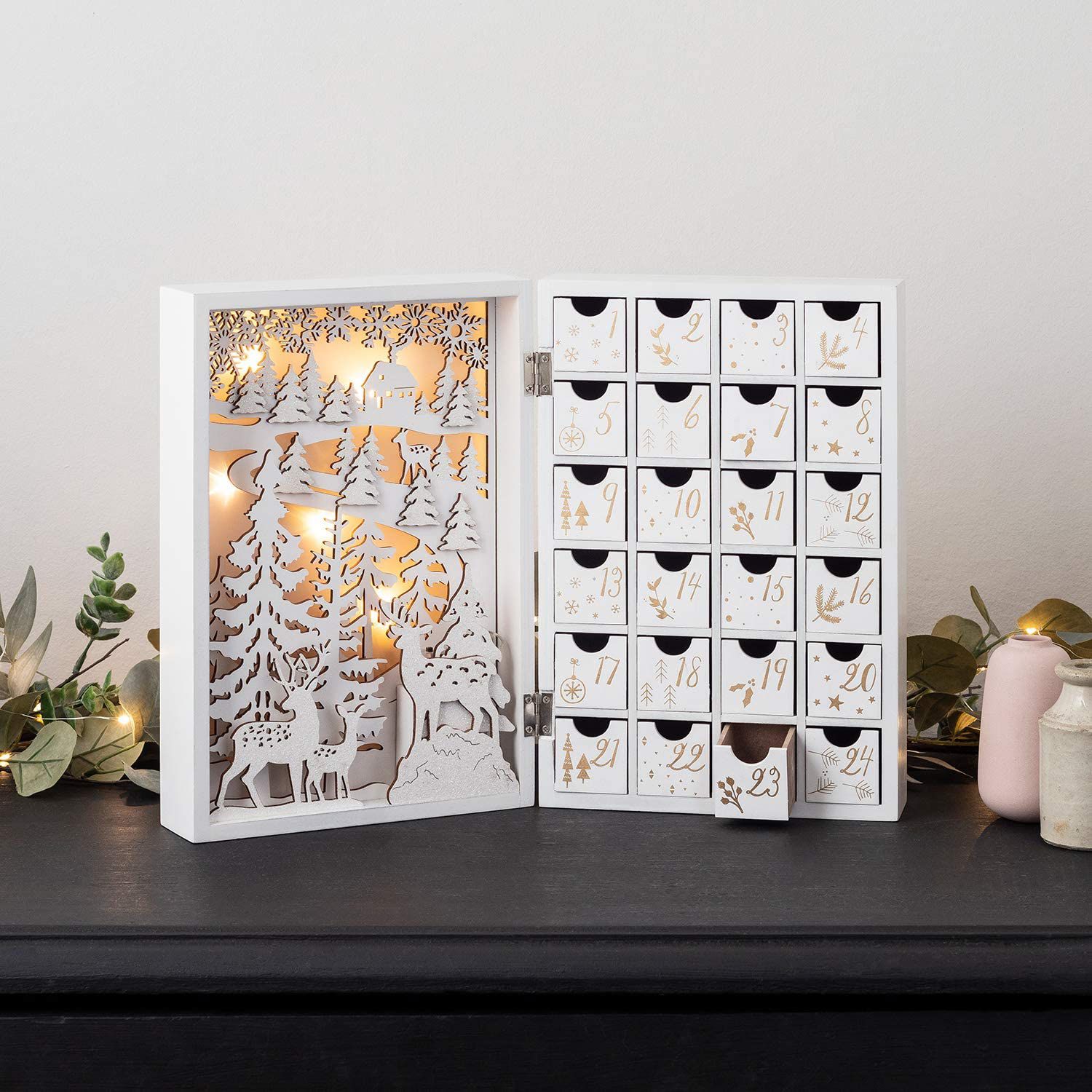 Lights4fun LED Fold Out Wooden Advent Calendar