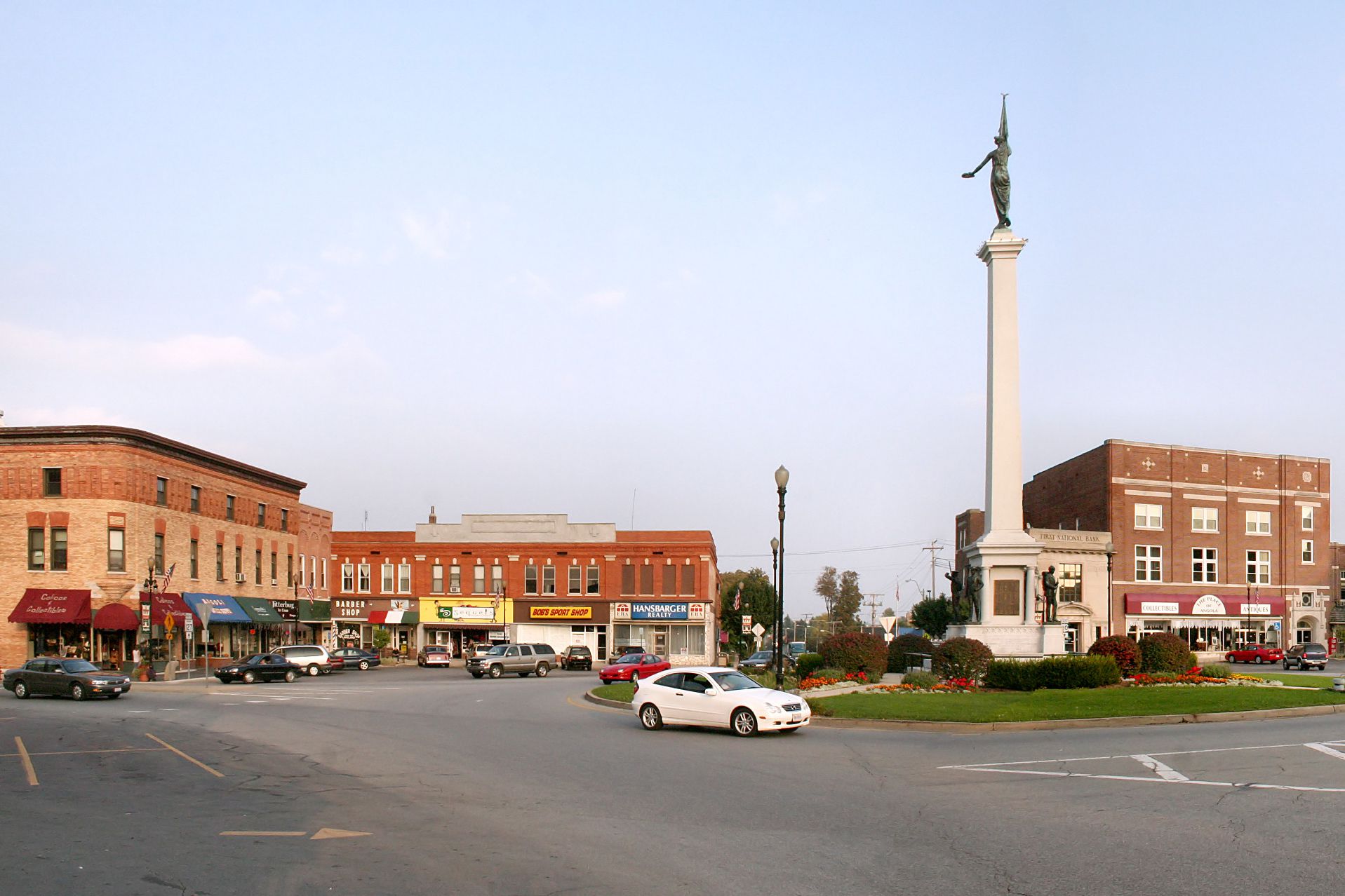 Center of town of Angola, IN in summer