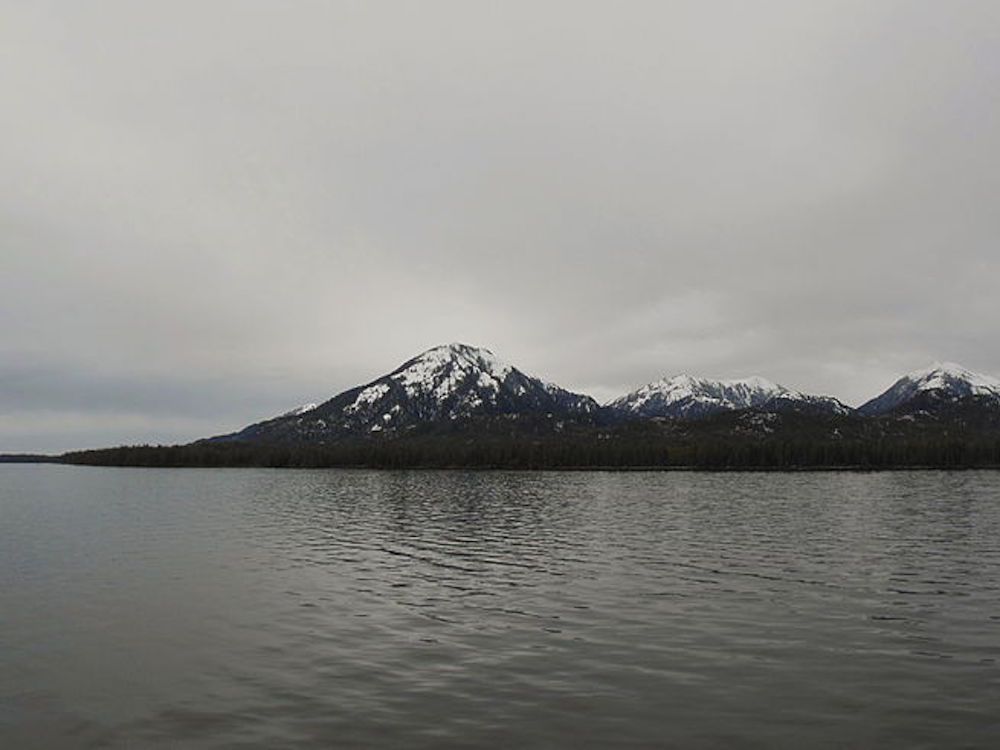 View of Annette Island, Alaska from water on an overcast day