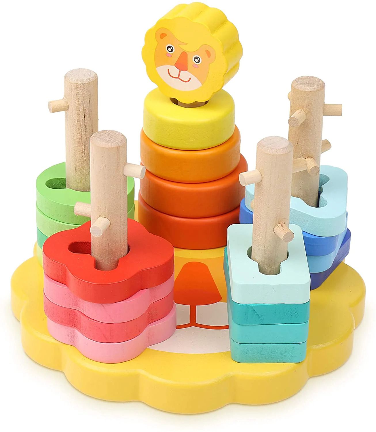 Boxiki Kids Wooden Shape Sorter & Stacker Game