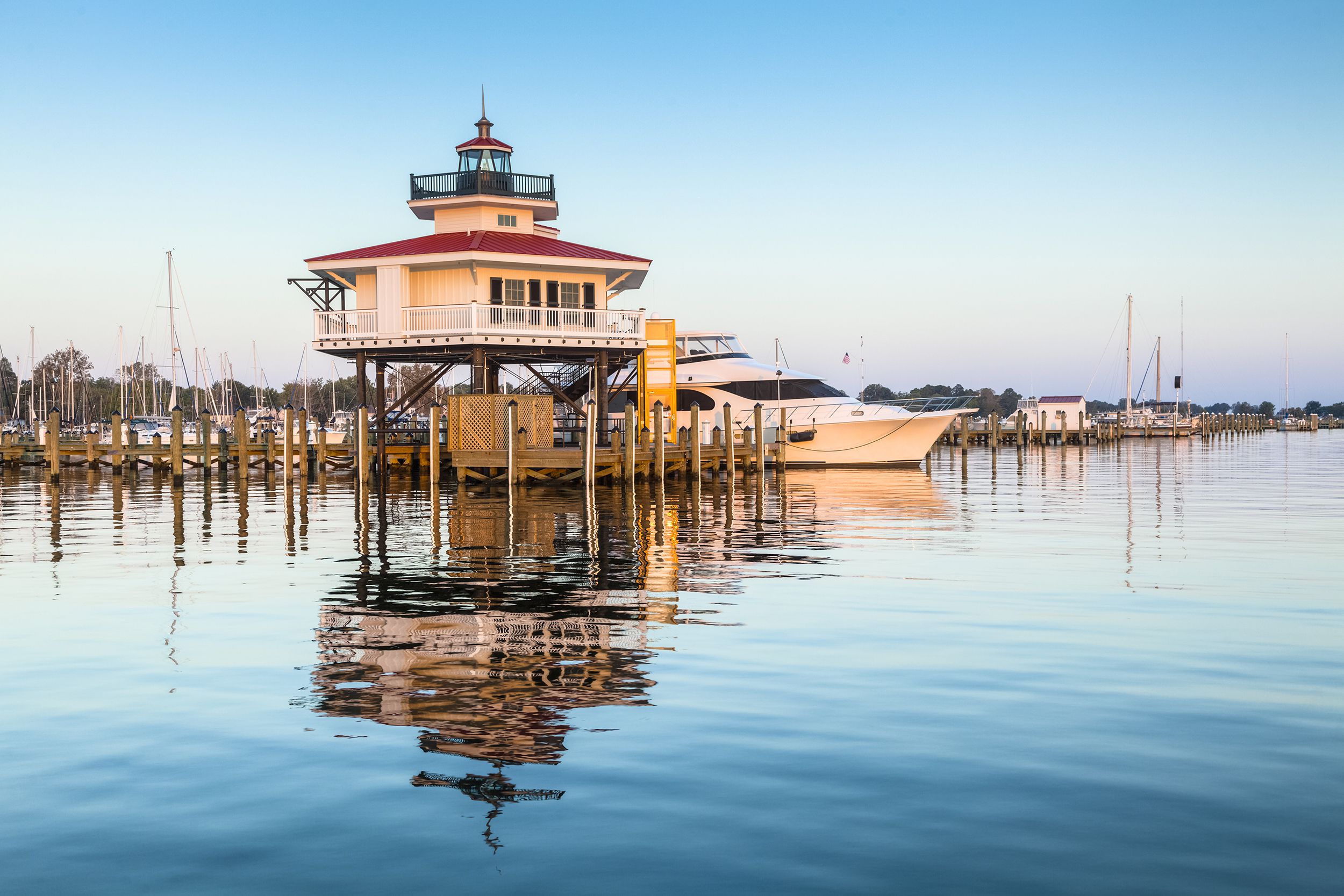 Marina at sunset in Cambridge, MD