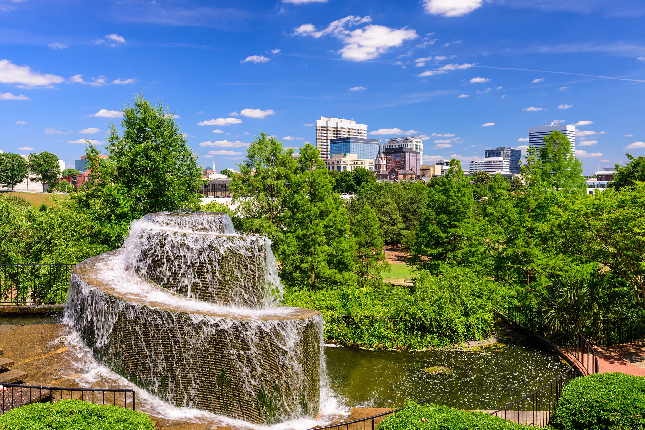 Water feature in park in summer in Columbia, SC