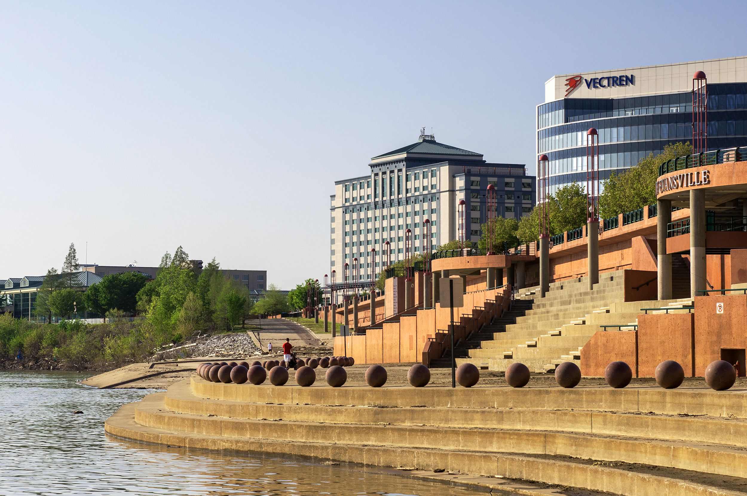 Office buildings on waterfront in Evansville, IN