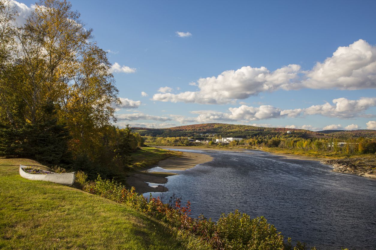 Scenic image of river and fields in Fort Kent, ME