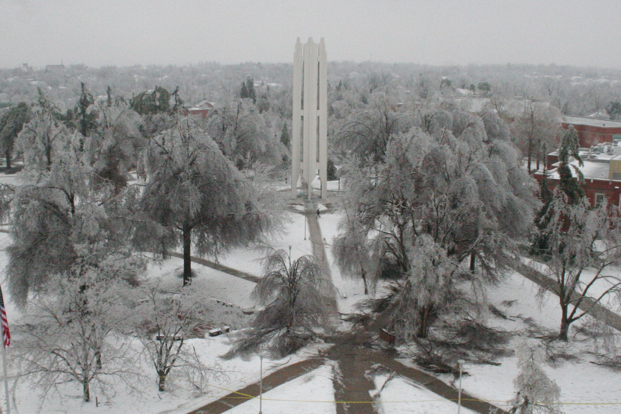 Aerial view of snowy Maryville, MO
