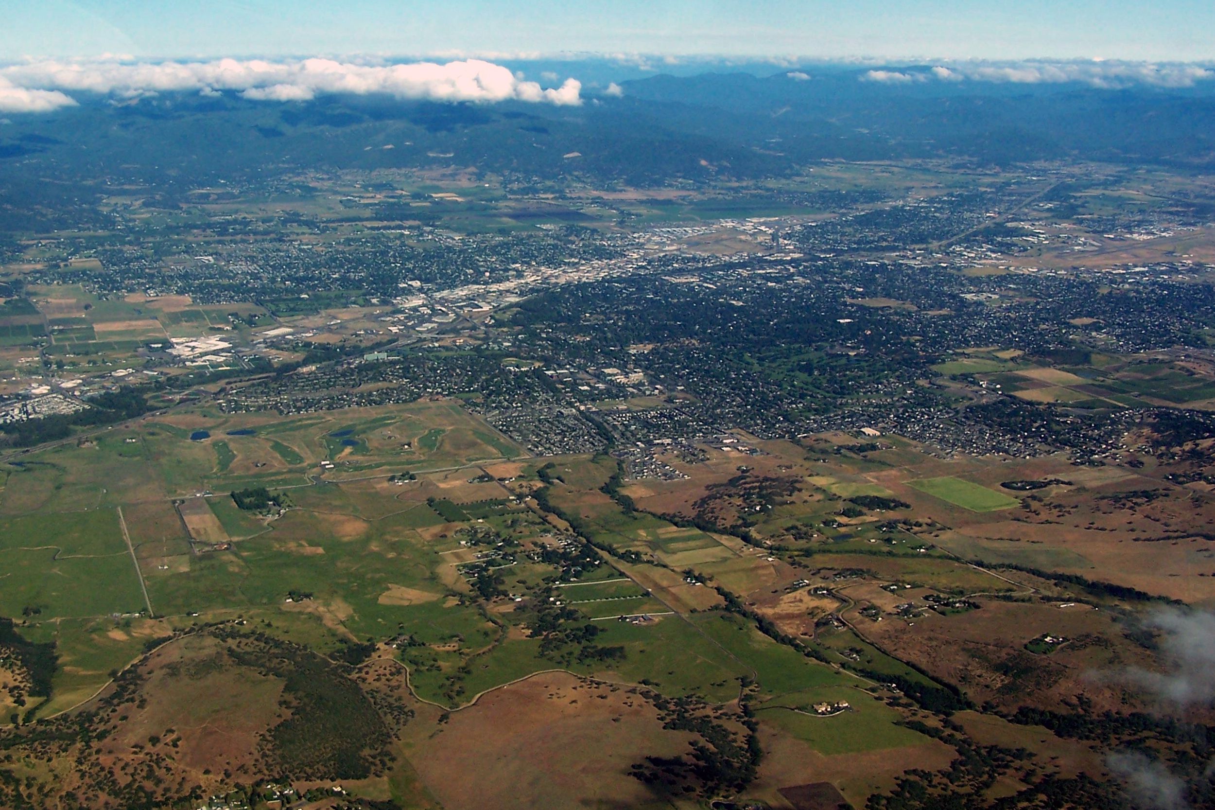 View from airplane or helicopter of fields in Medford, OR