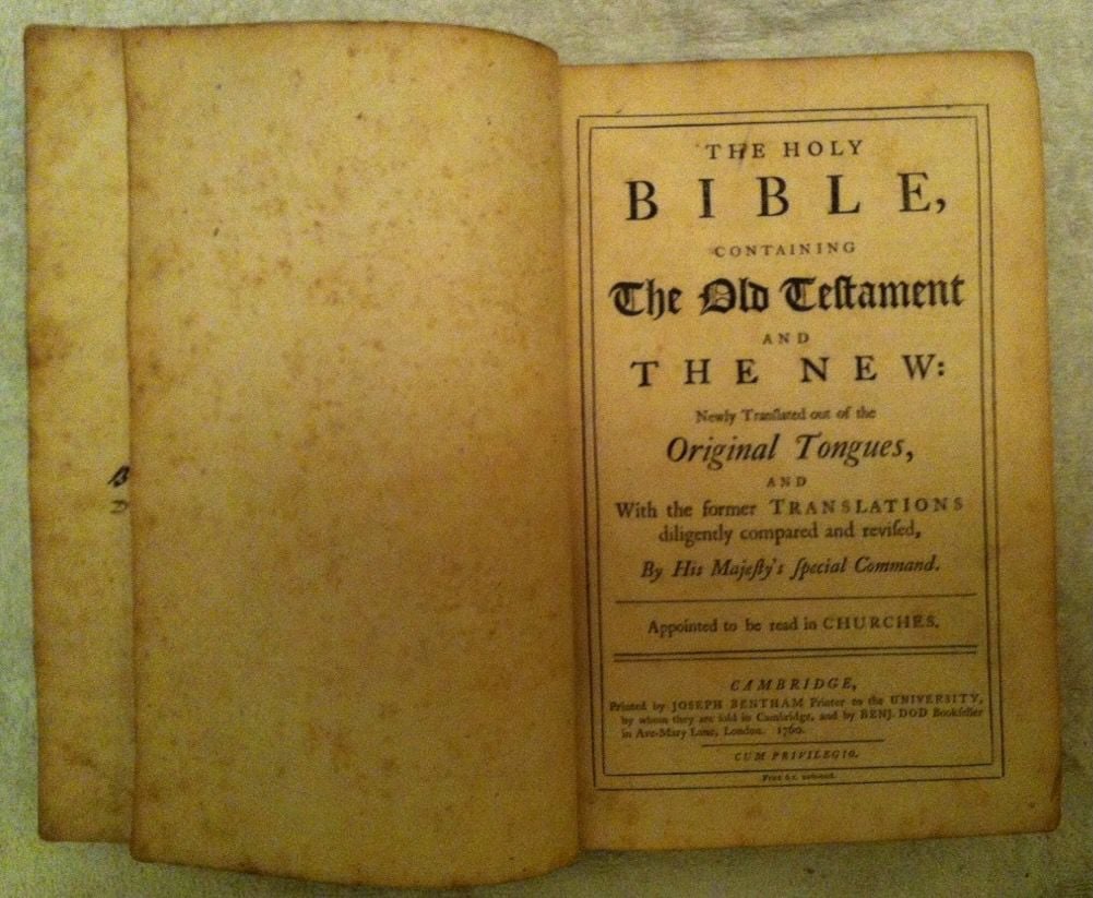 Photo of open 1760s bible