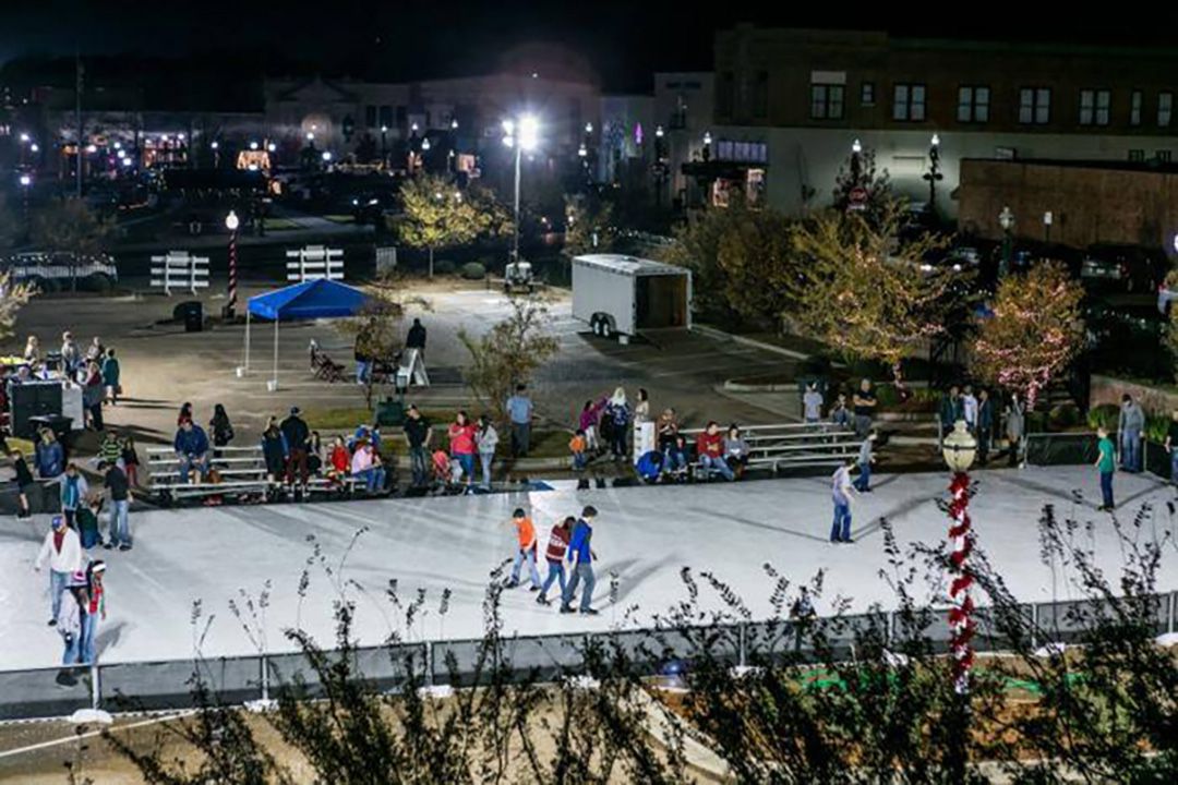 Ice skaters skating at night in Ruston, LA