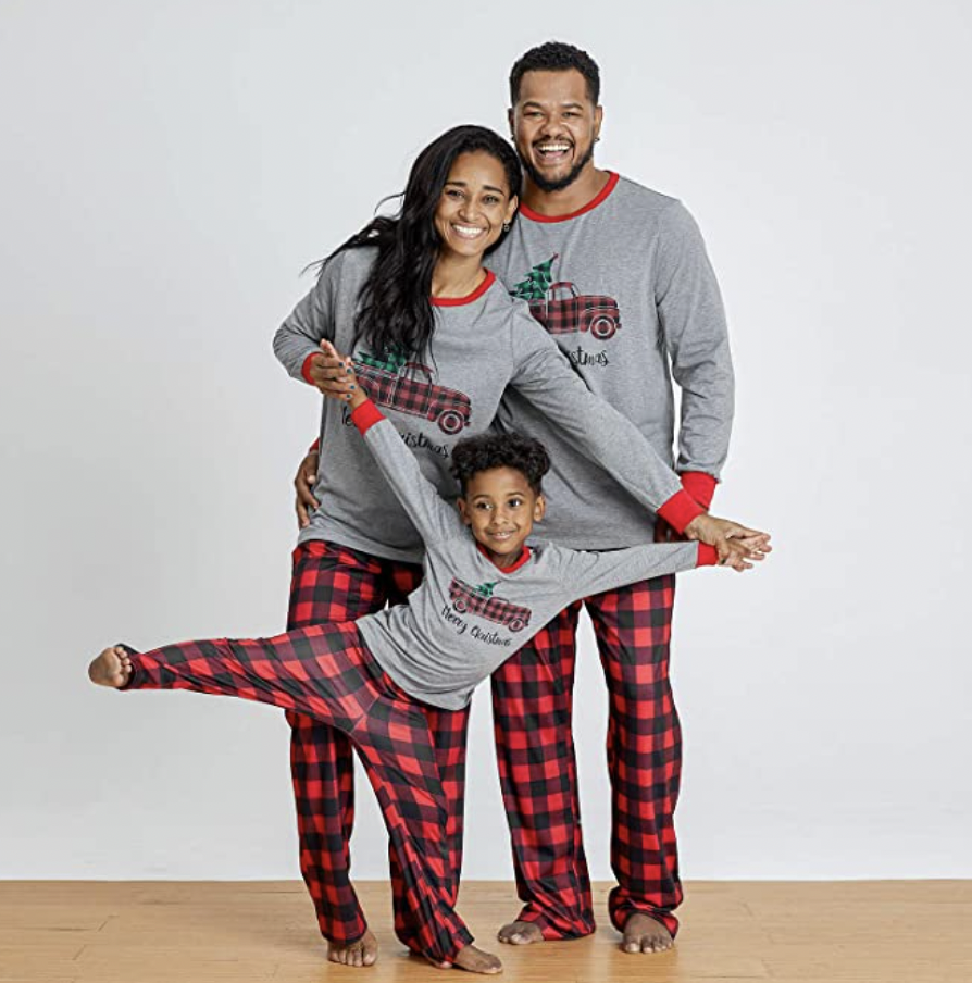 IFFEI Matching Family Pajama Set with Plaid Bottom
