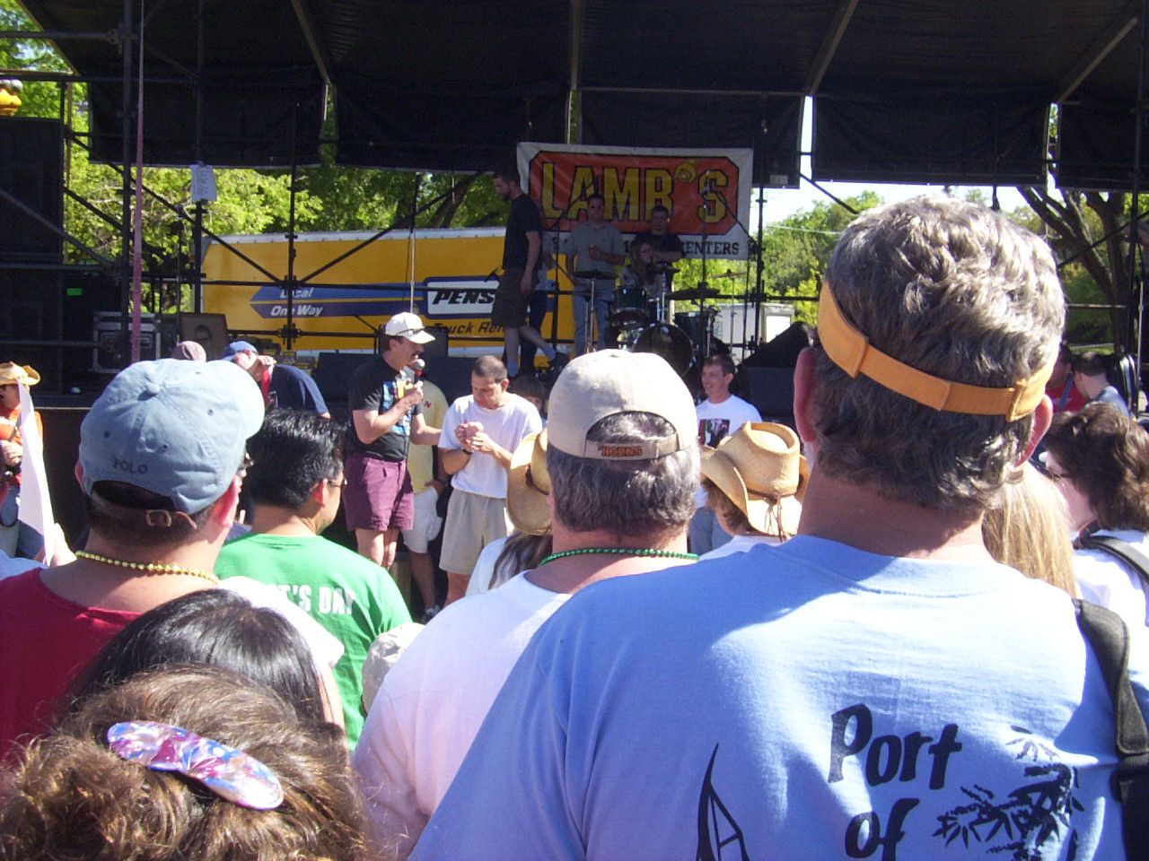 Crowd watching spam eating contest.