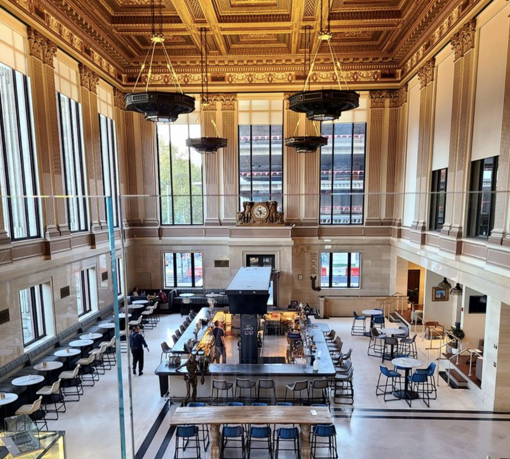 The Bank Sacramento inside tables and high ceilings