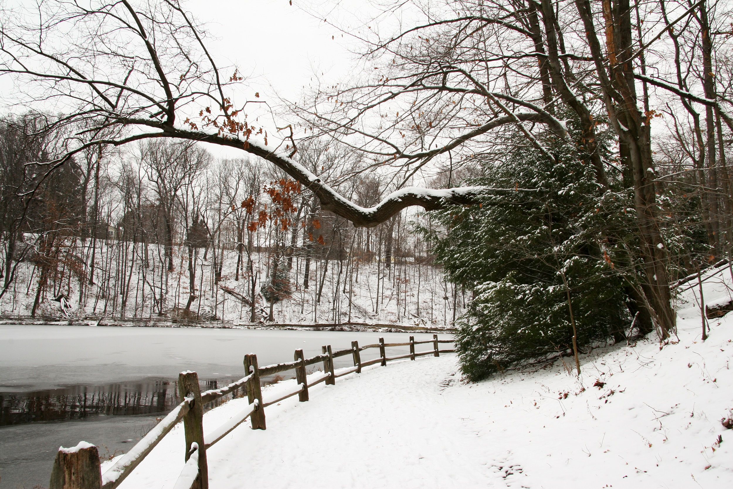 River running through park in Youngstown, OH in winter