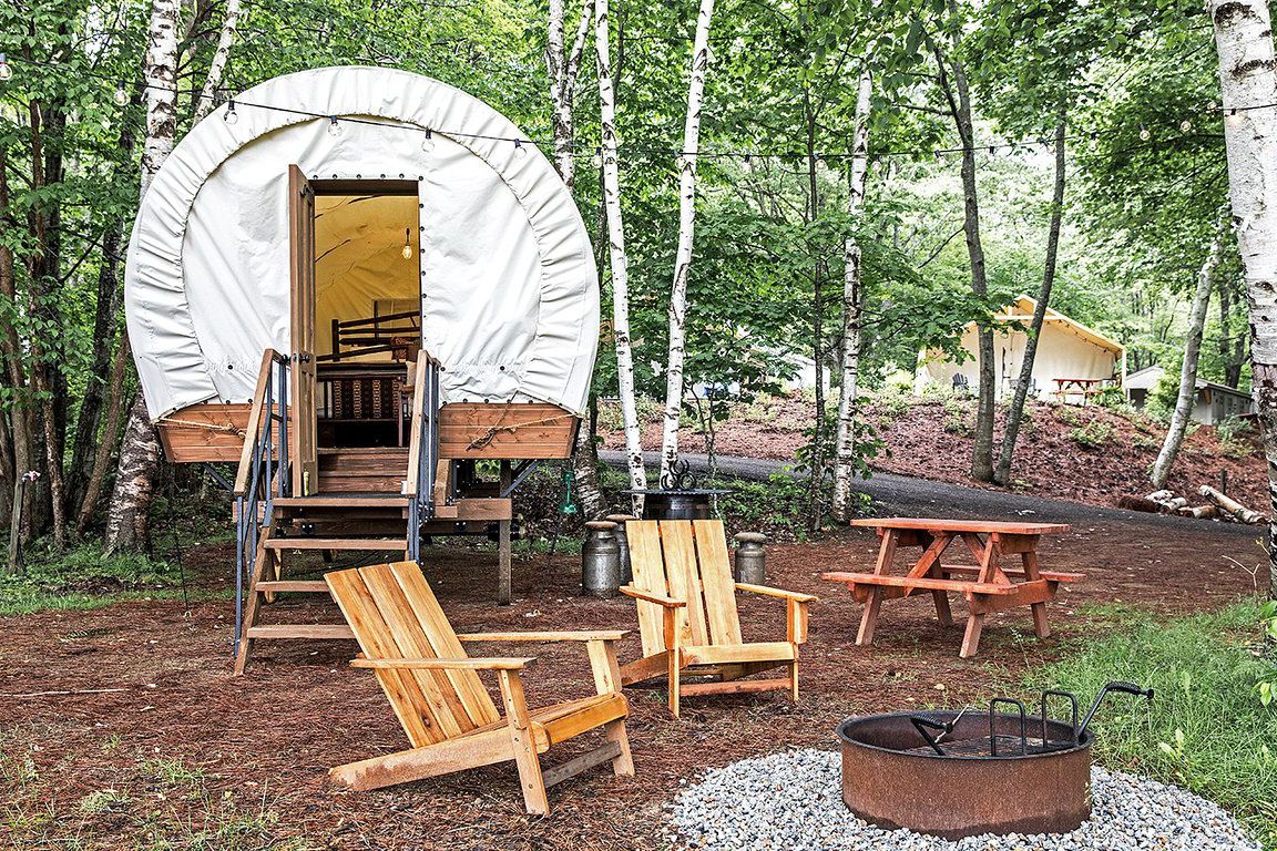 covered wagon at Sandy Pines Beach Campground
