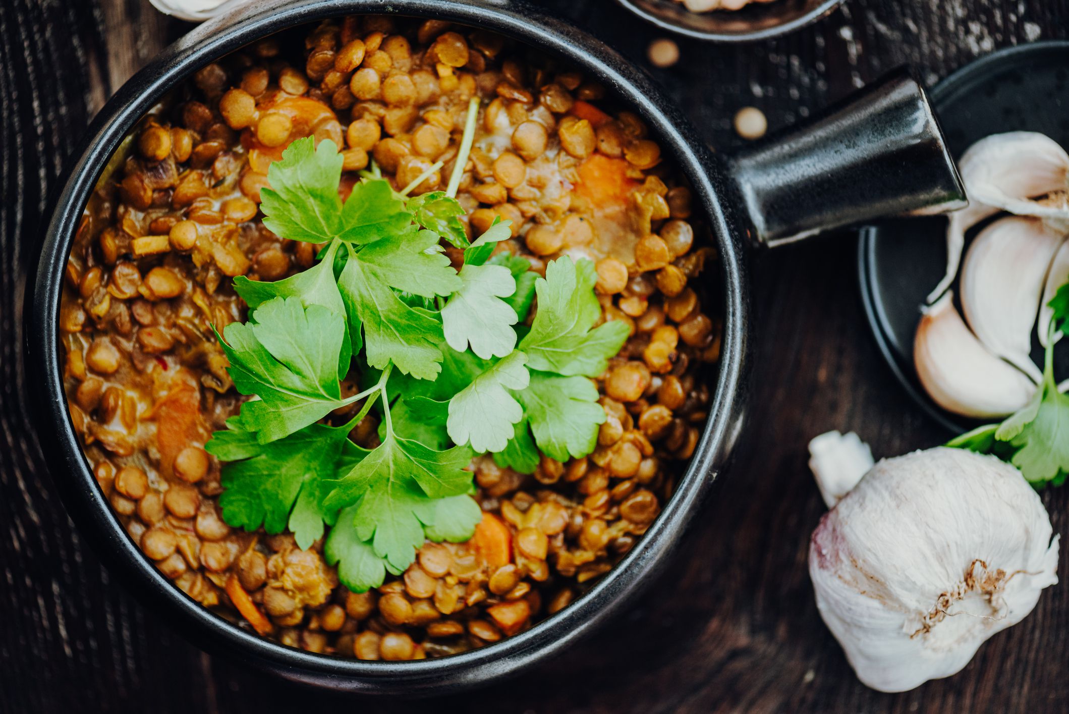 Traditional Indian Red Lentil Dahl with Curcumin and Parsley and Cilantro
