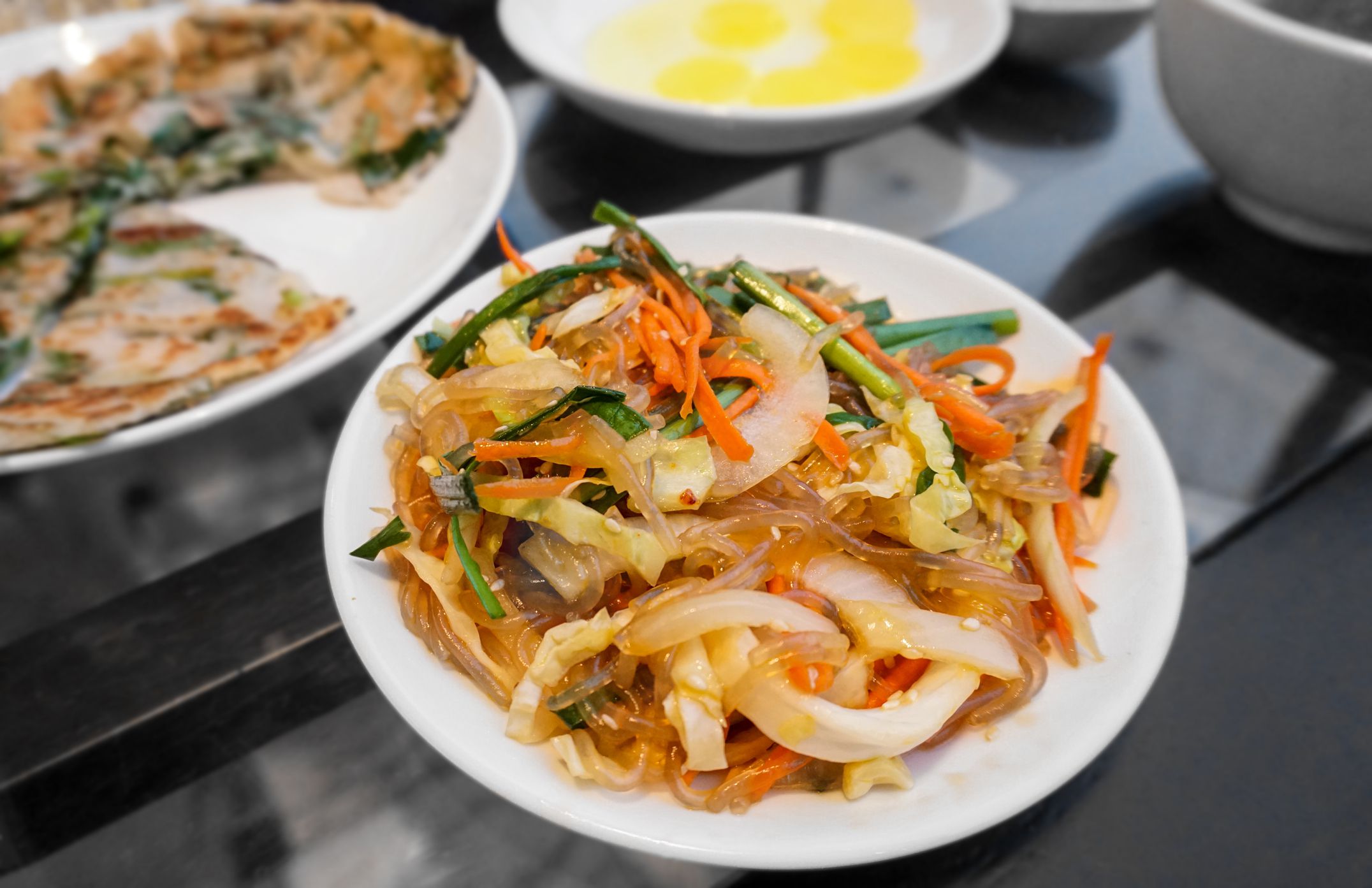 Korean food, Japchae or stir fried glass noodle with vegetables