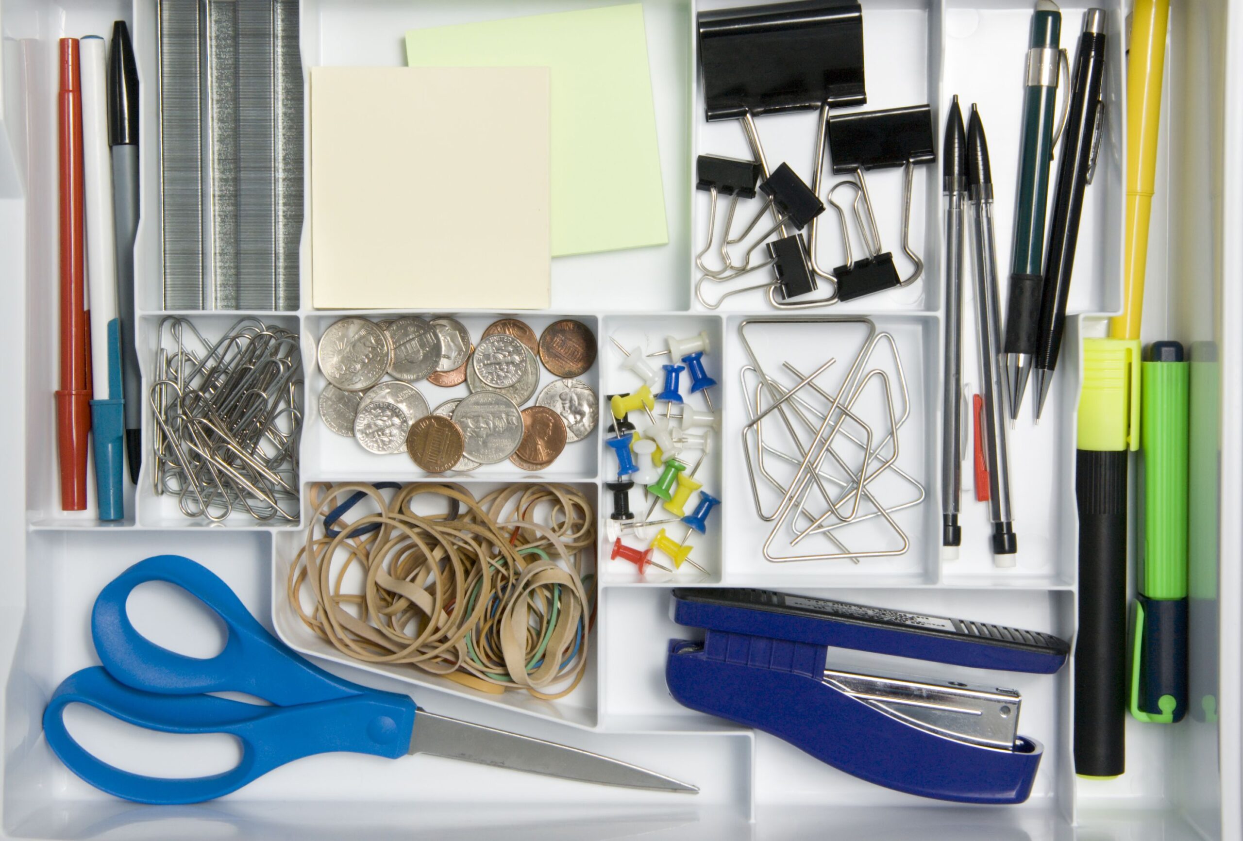 Contents of an office drawer.