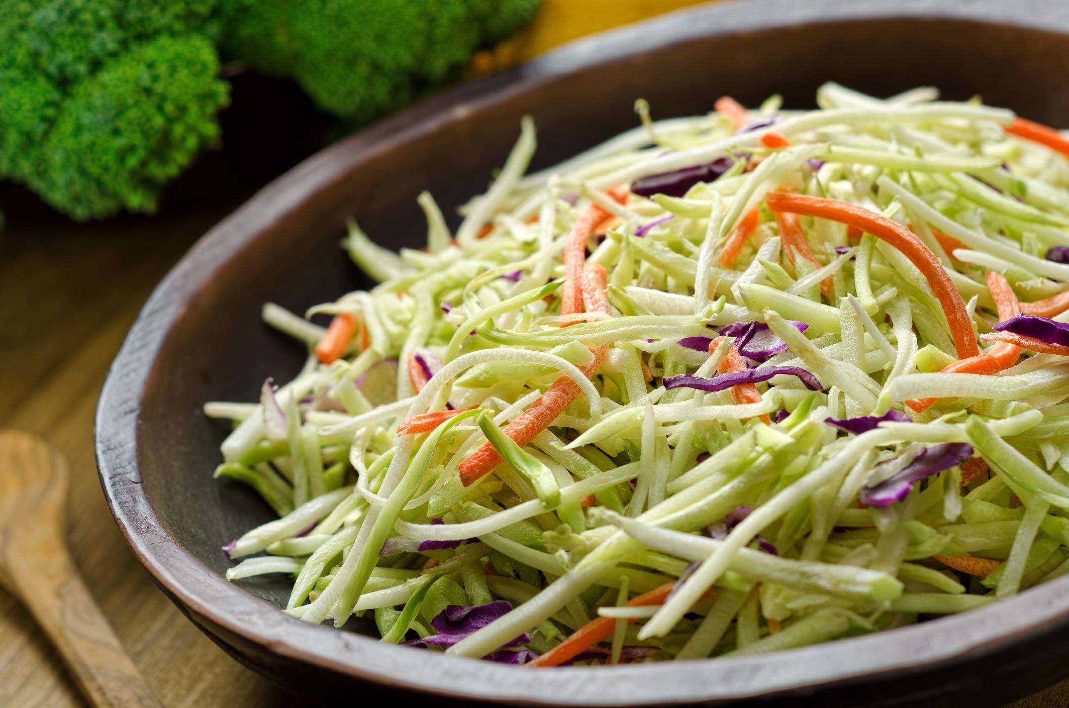 A bowl of crispy coleslaw.