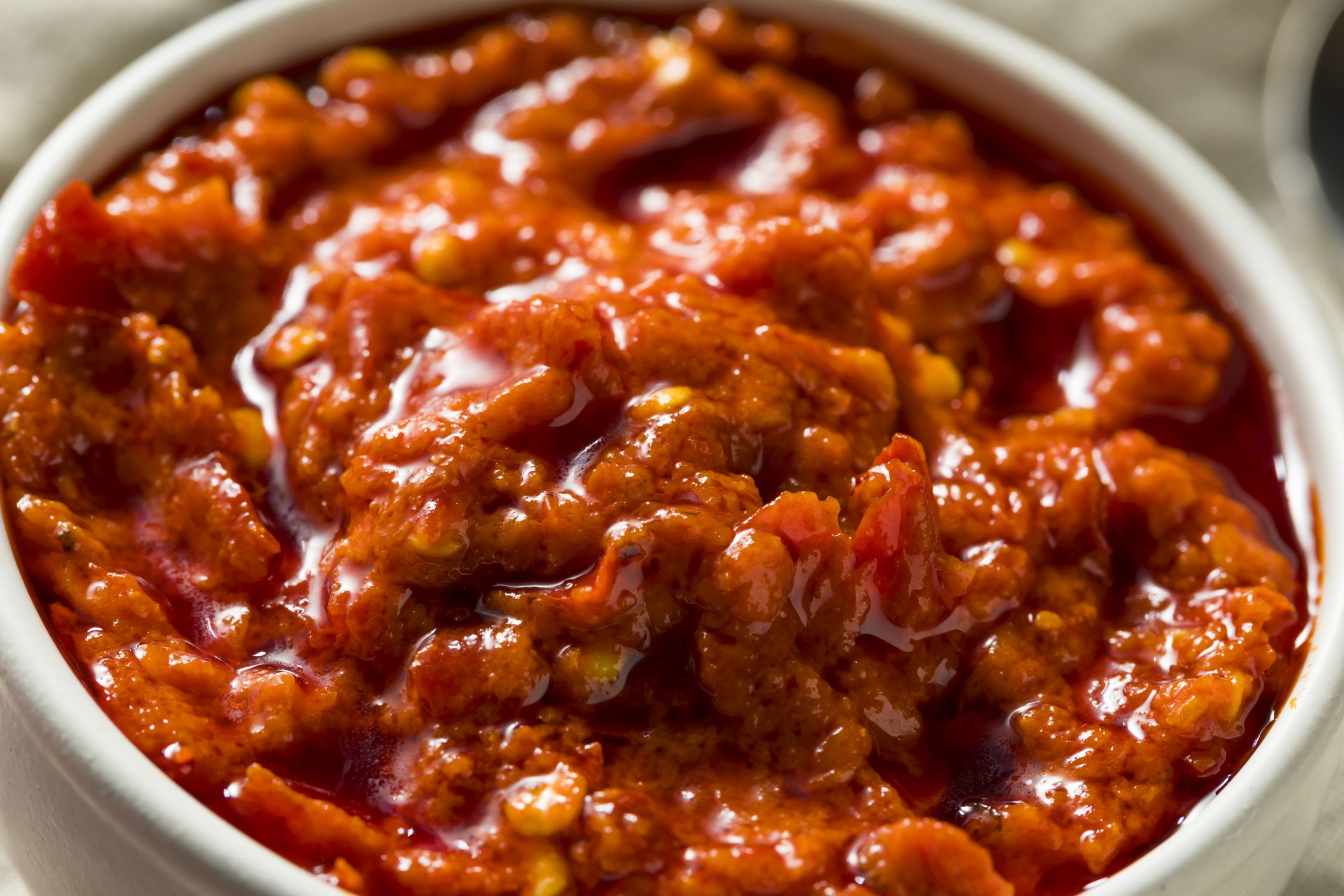Hot Red Calabrian Pepper Sauce Spread in a Bowl