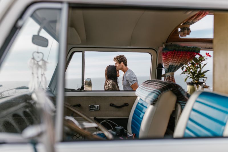 couple outside van