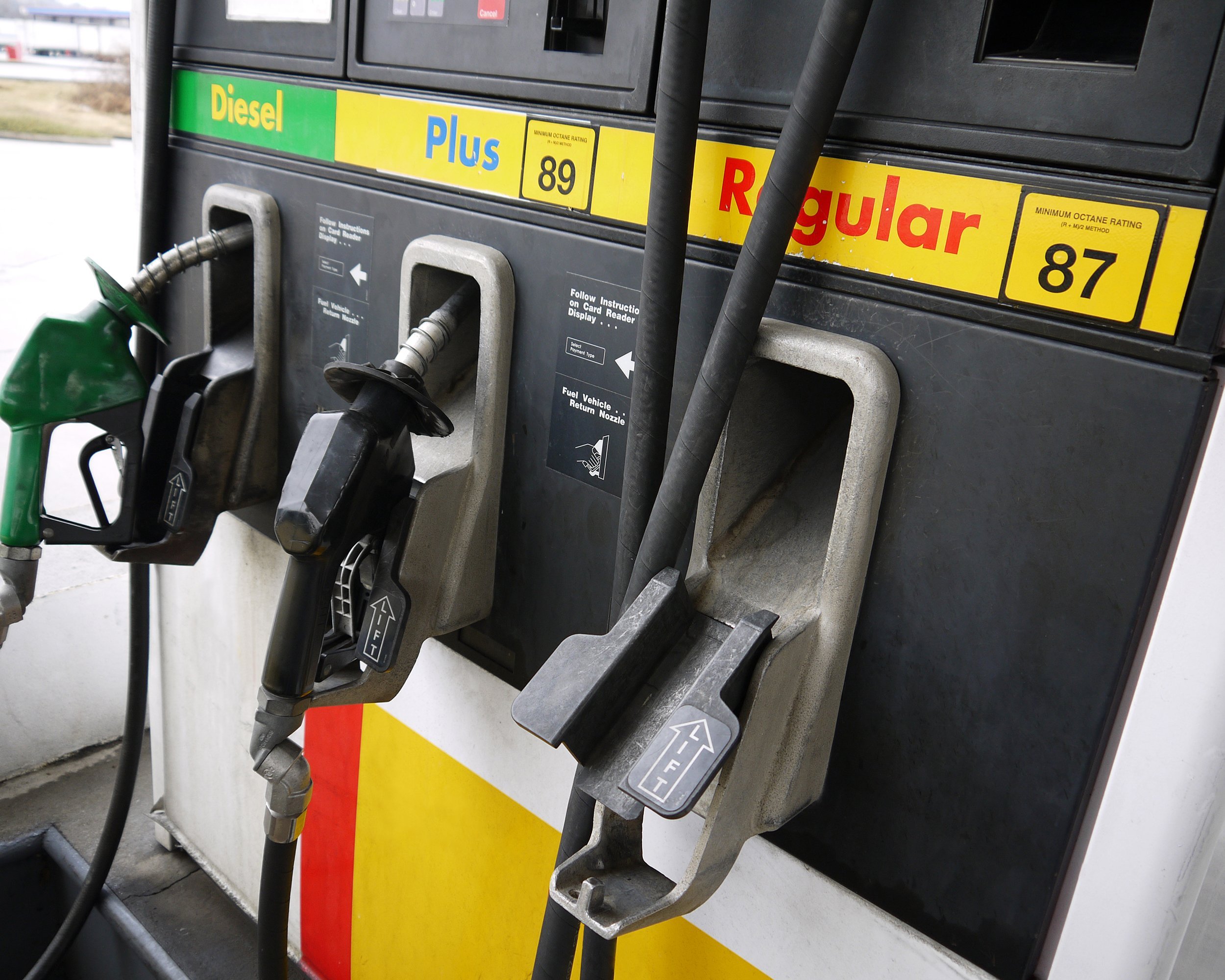 gas pump nozzles with three types of gas