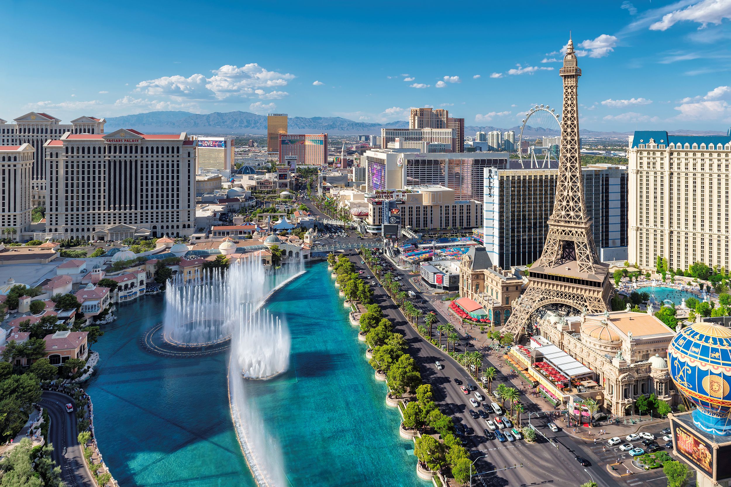Aerial view of Las Vegas strip on a sunny day