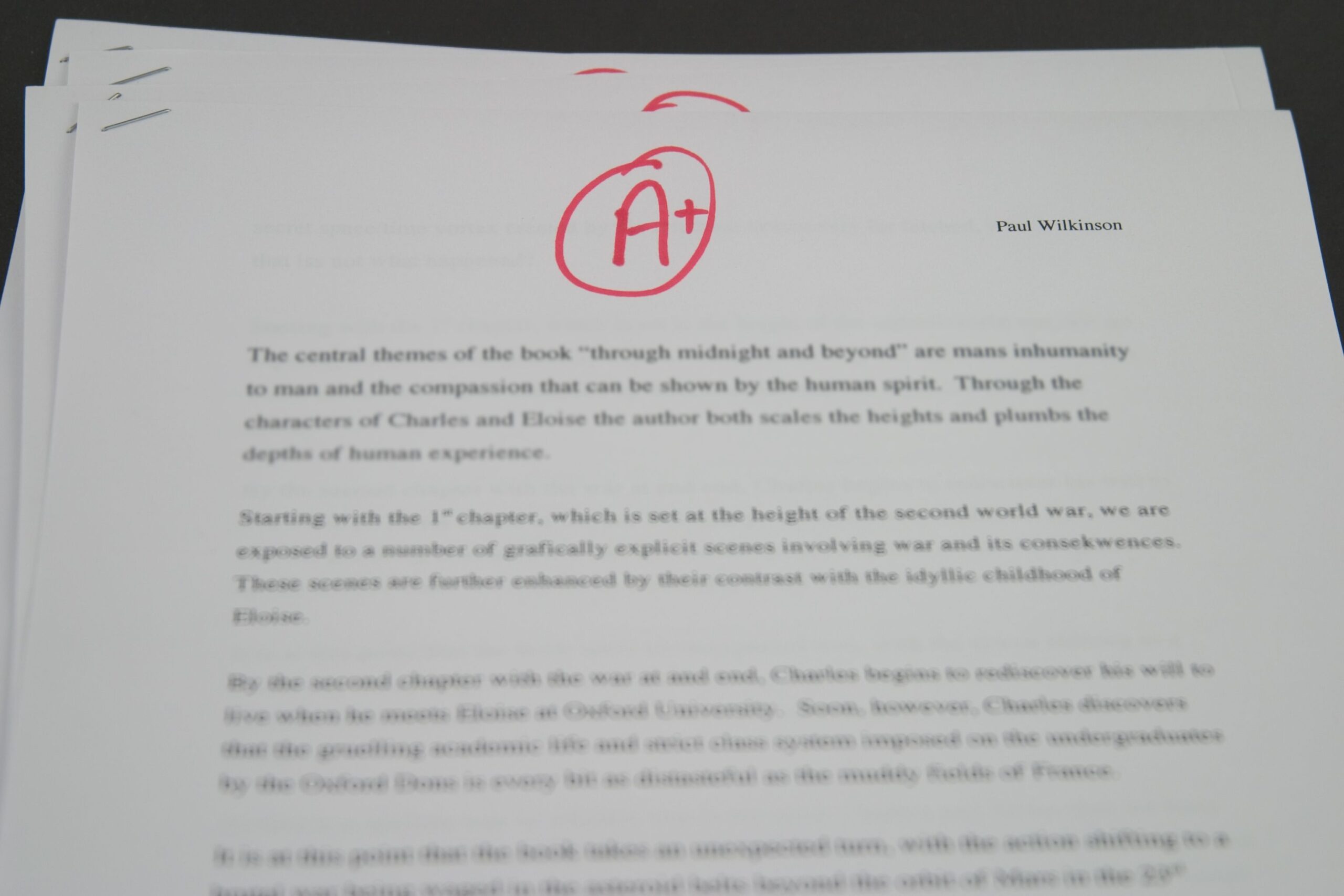 Book report - marked A Plus