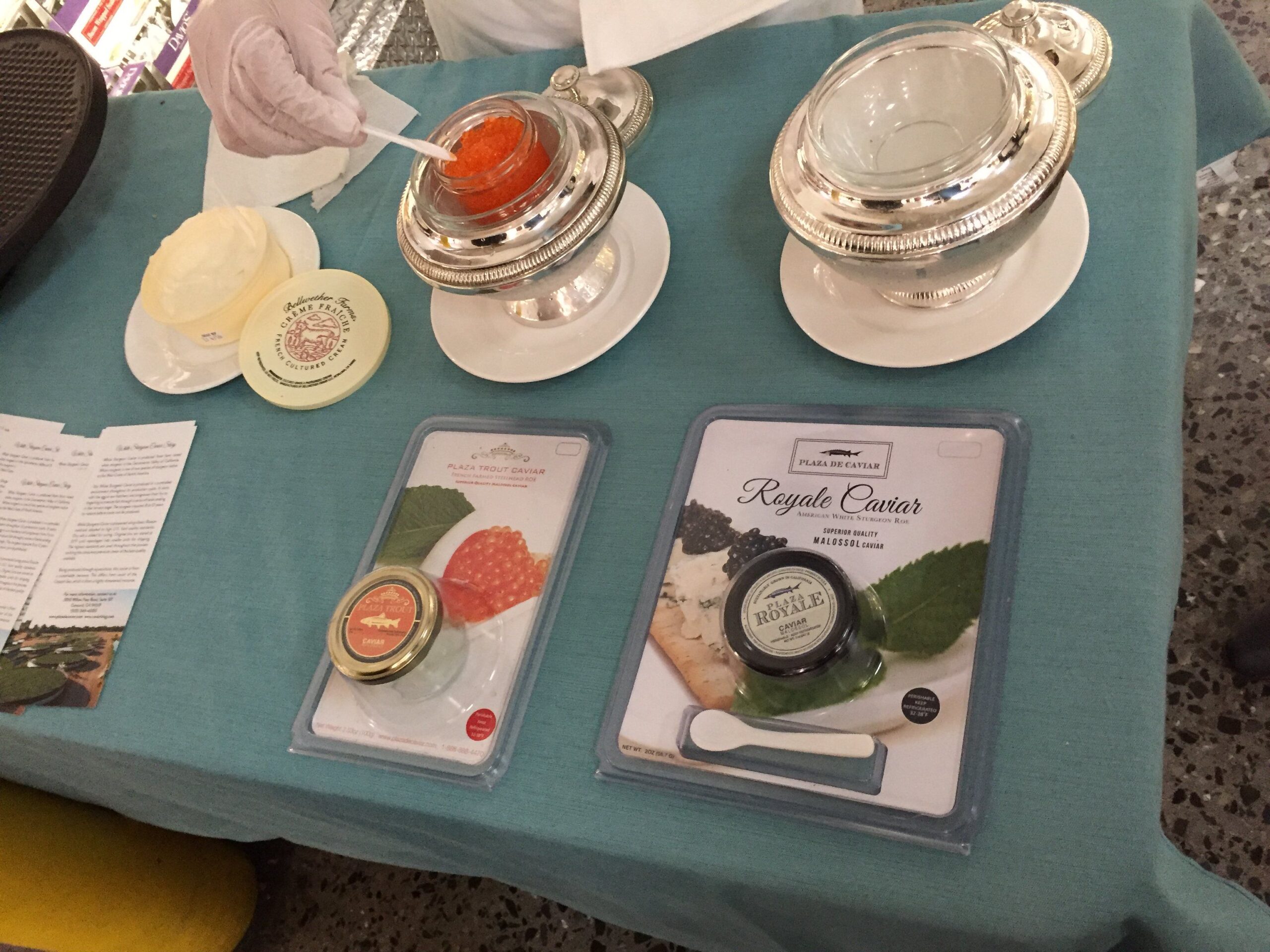 Red and black caviar samples at Costco