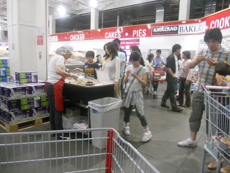 People lining up for Costco samples