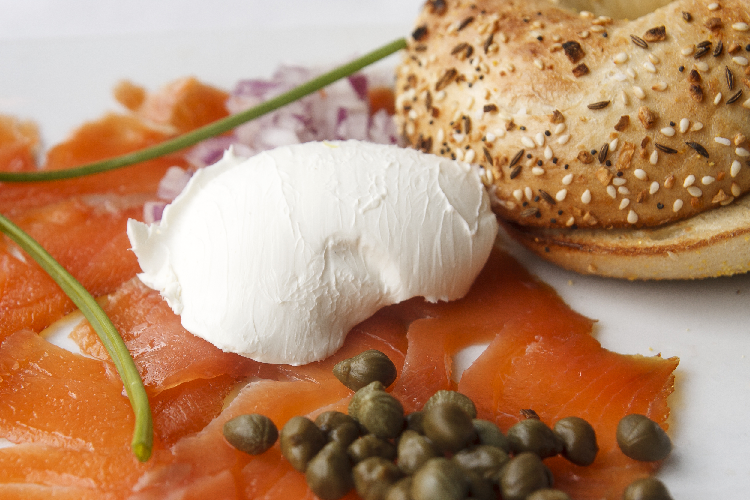 Everything bagel, cream cheese, and salmon