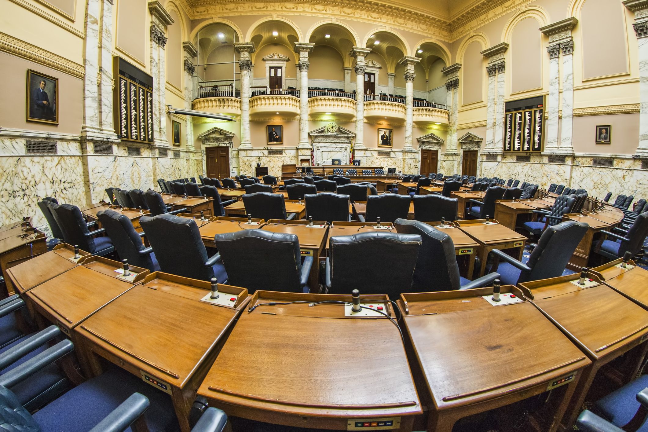 House of Representatives chamber within the Maryland state capitol building in Annapolis.
