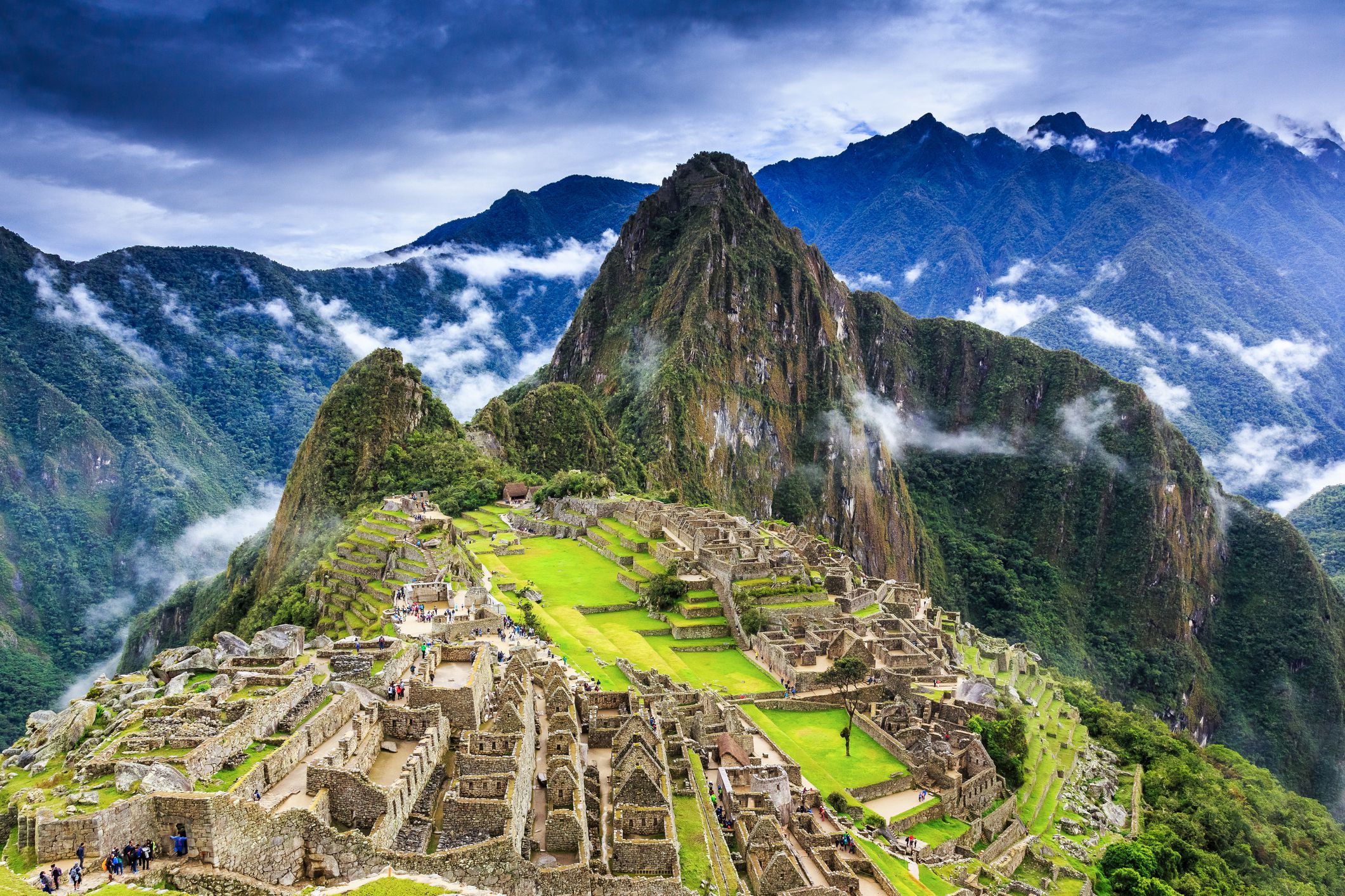 Machu Picchu, Peru with clouds touching the mountaintops