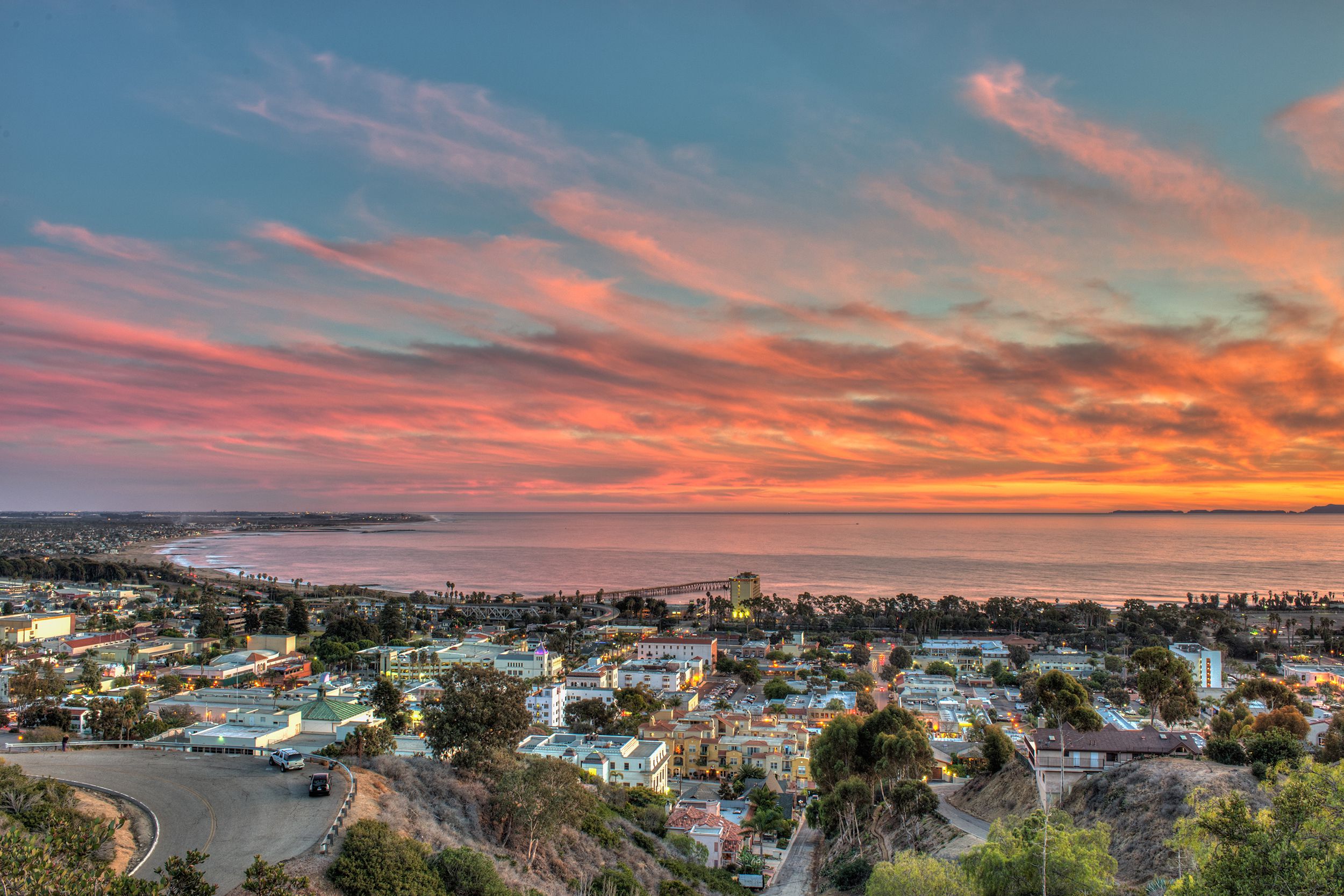 Ventura, California during sunset, as seen below from the vantage of a mountain