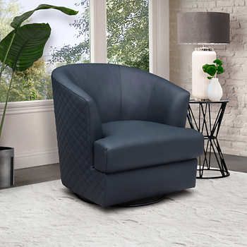 Beltfield Top Grain Leather Swivel Accent Chair