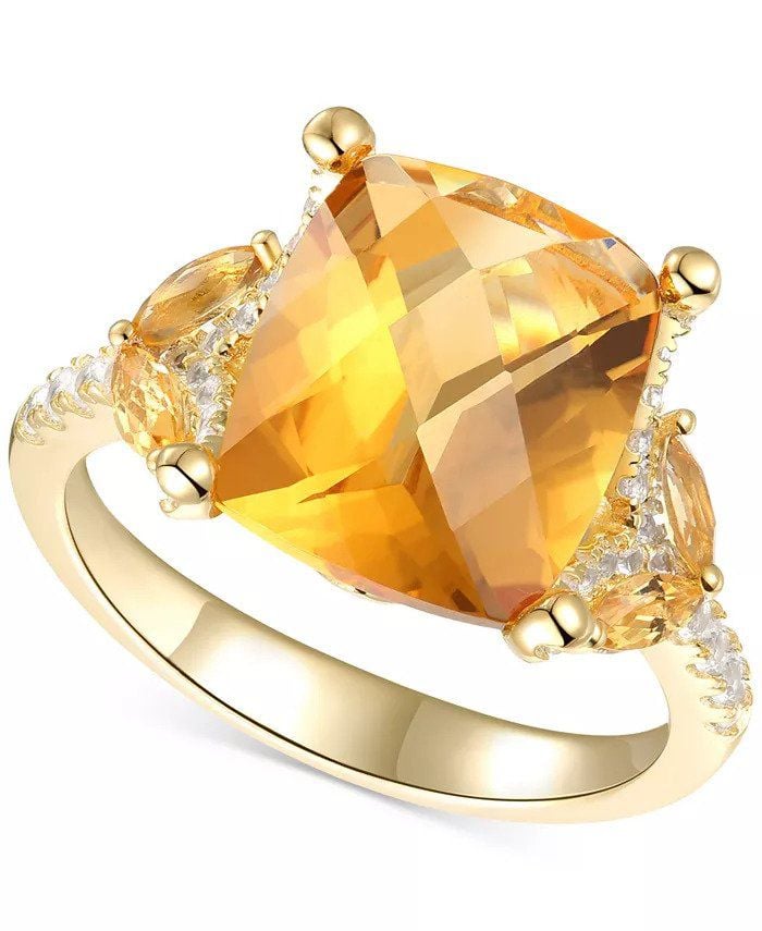 citrine and white topaz gold ring