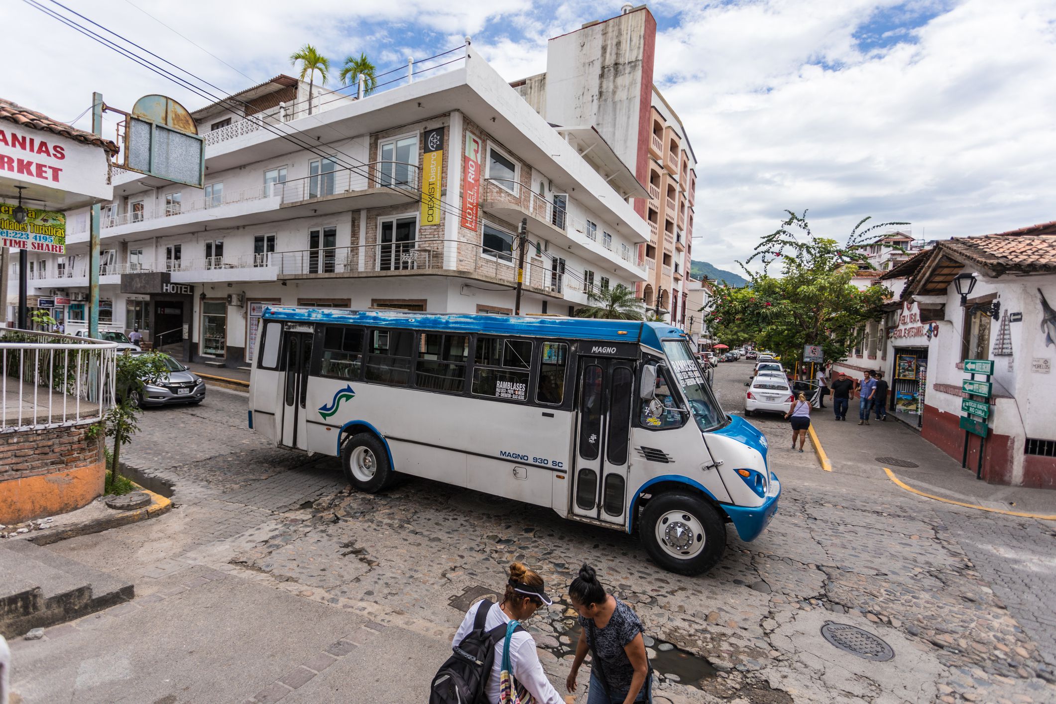 Puerto Vallarta, Mexico - September 2018: Public transportation driving through the downtown district of the city of Puerto Vallarta.
