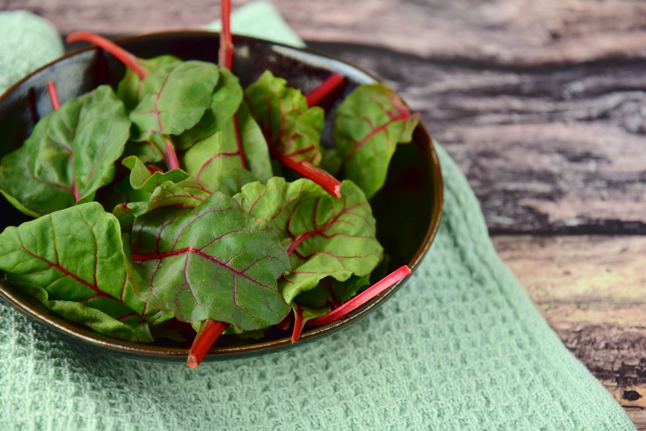 Fresh young leaves of chard for salad in a bowl