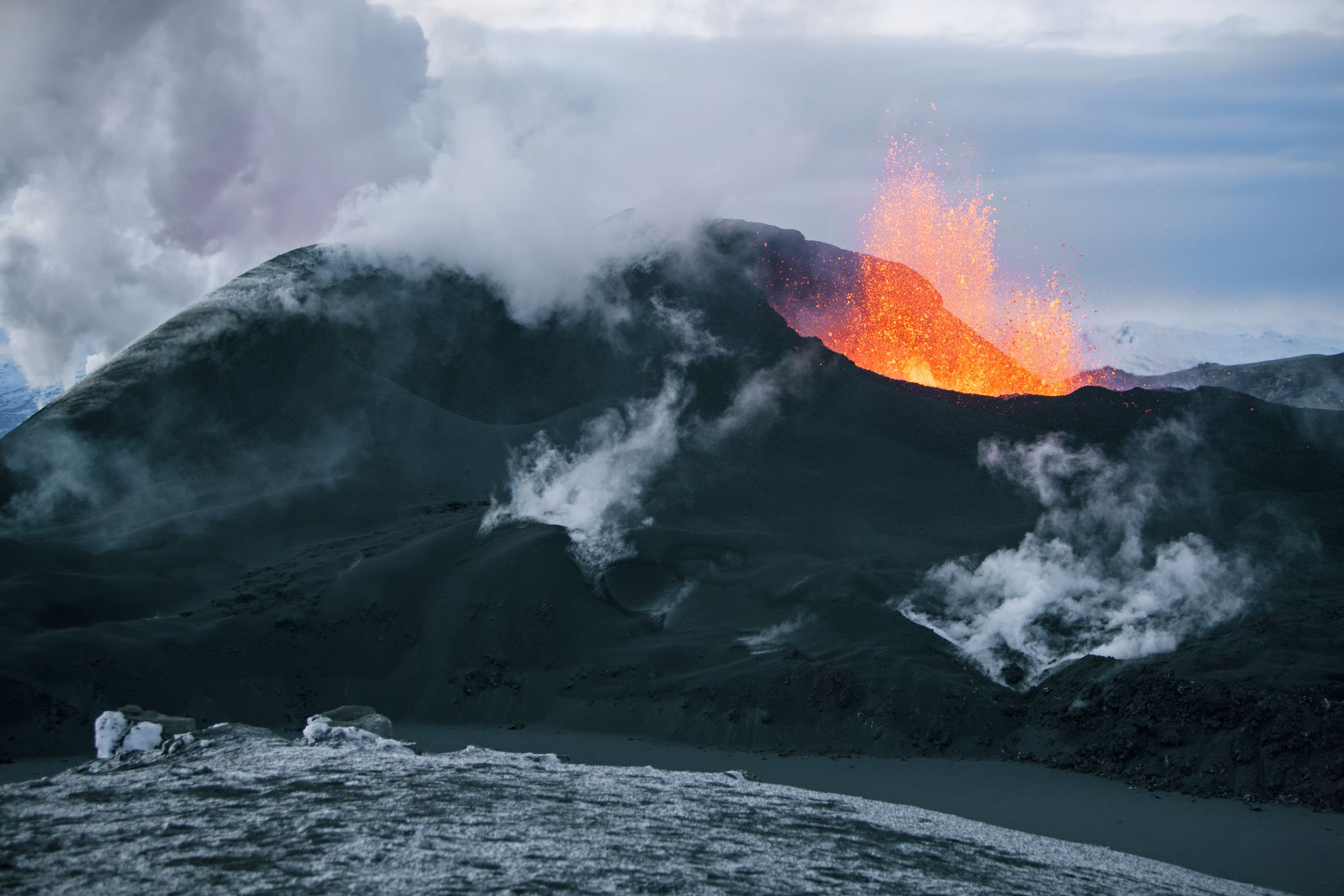 Volcano eruption in Eyjafjallajokull in Iceland