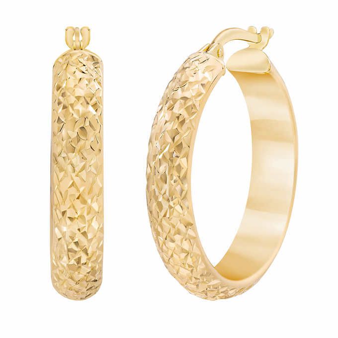 14k Gold Diamond Cut Hoop Earrings