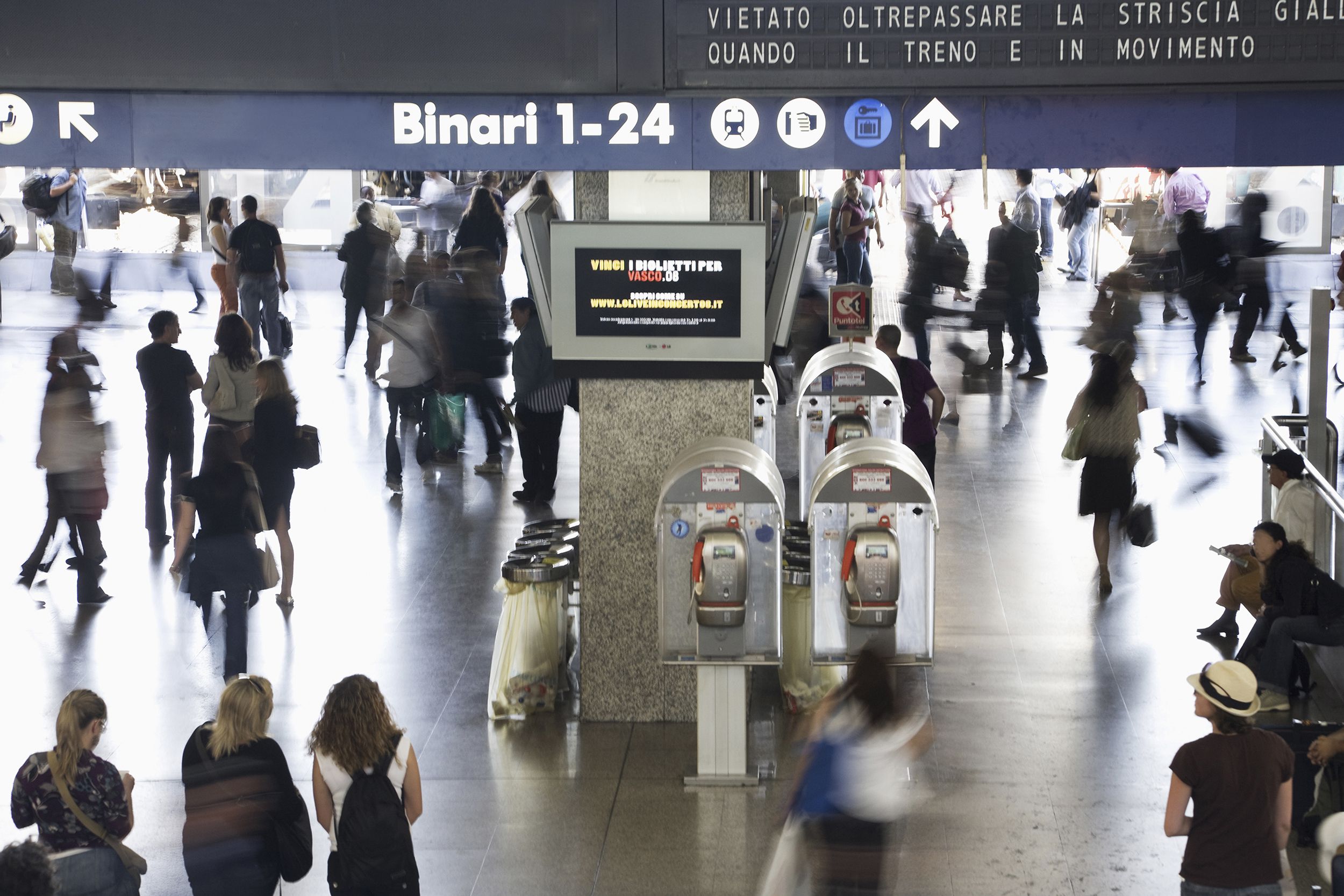 signs at Italian train station, Rome, Italy