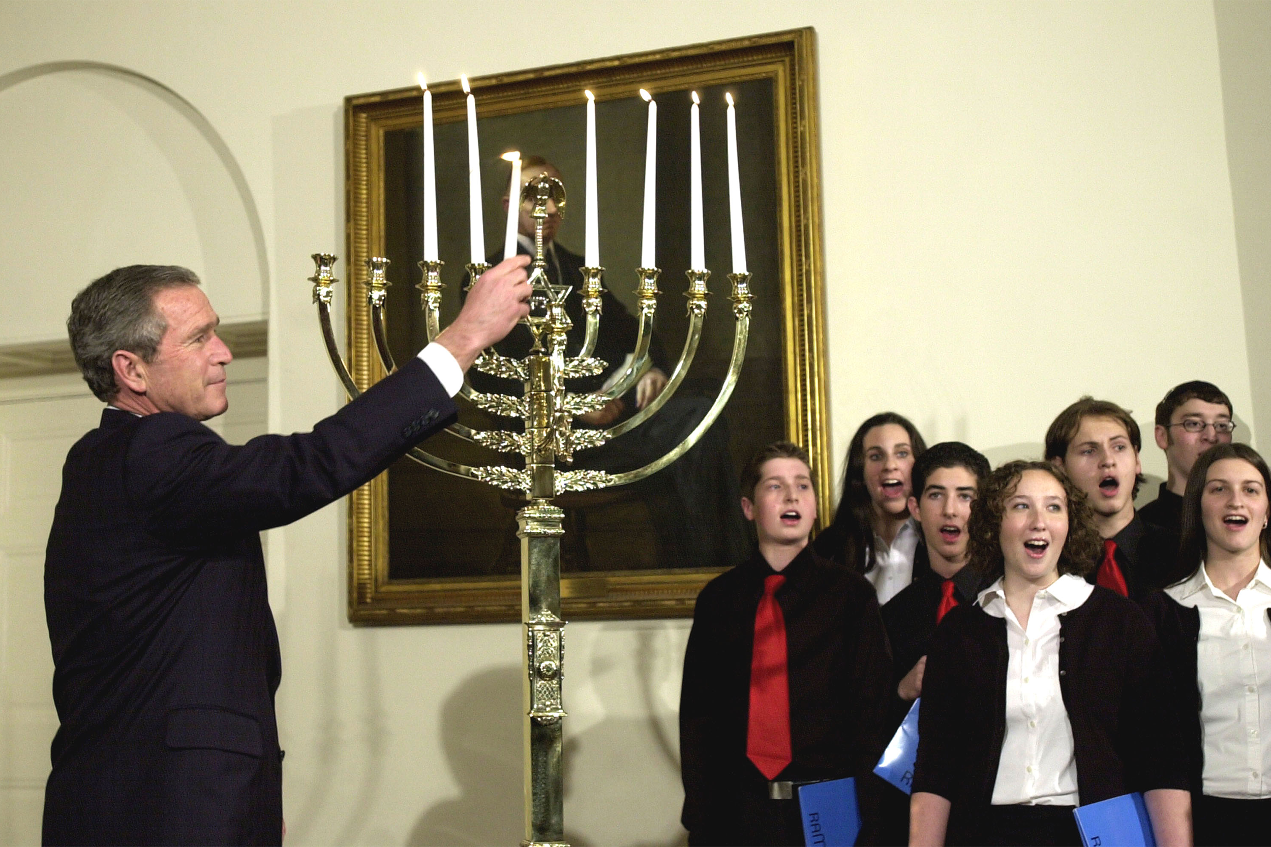 U.S. President George W. Bush Lights Menorah at White House