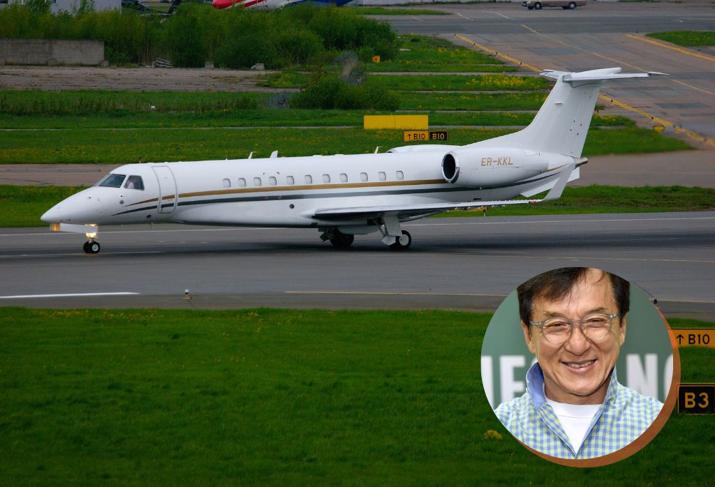 Saint-Petersburg, Russia - May 23,2015. Nobil AirAirline Embraer Legacy 650 business jet (registration number ER-KKL) rides on the runway in Pulkovo International Airport