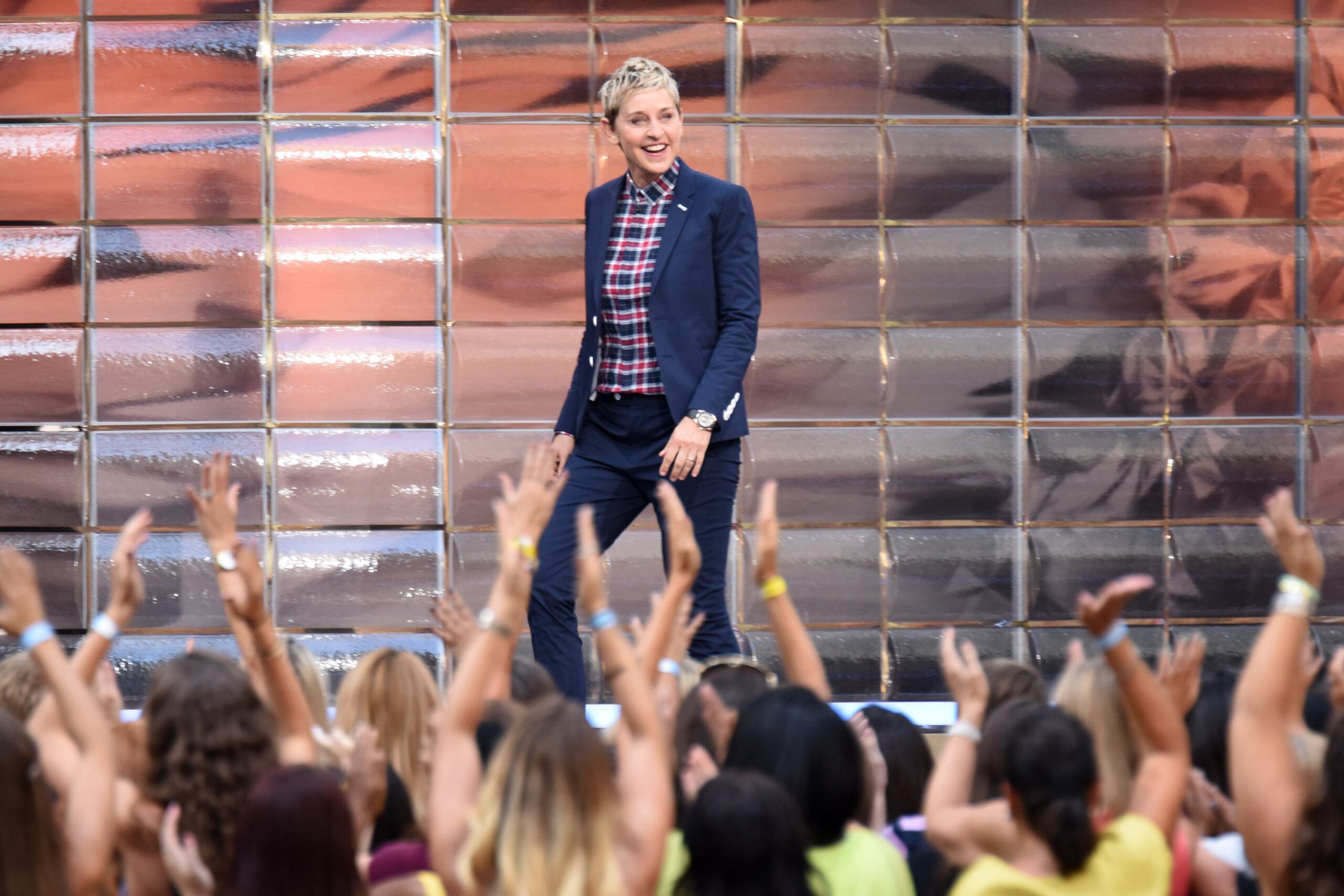 TV Show Host Ellen Degeneres Appears at 'The Ellen Degeneres Show' Season 13 Bi-Coastal Premiere at Rockefeller Center on September 8, 2015 in New York City