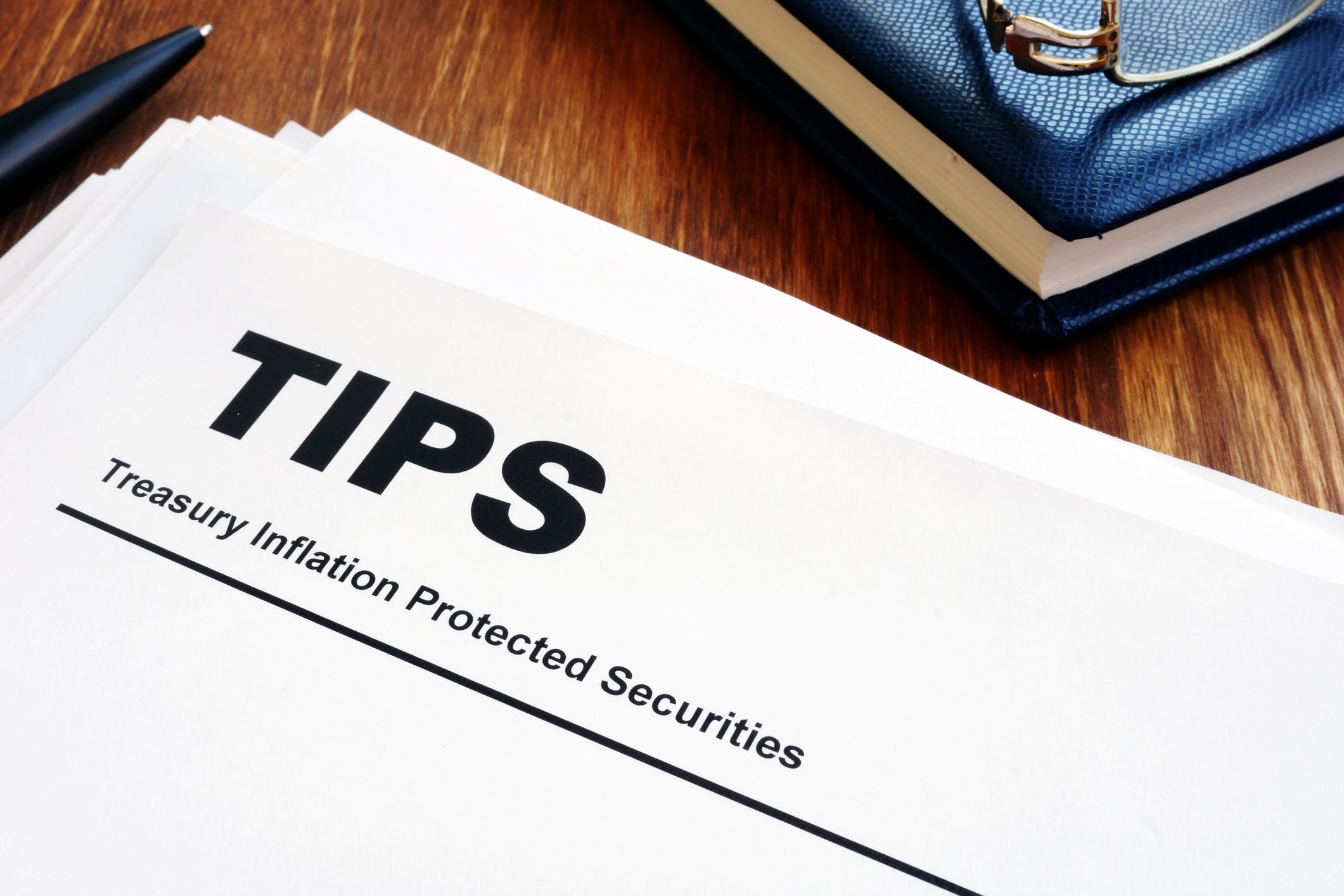 Stack of documents Treasury Inflation Protected Securities TIPS.